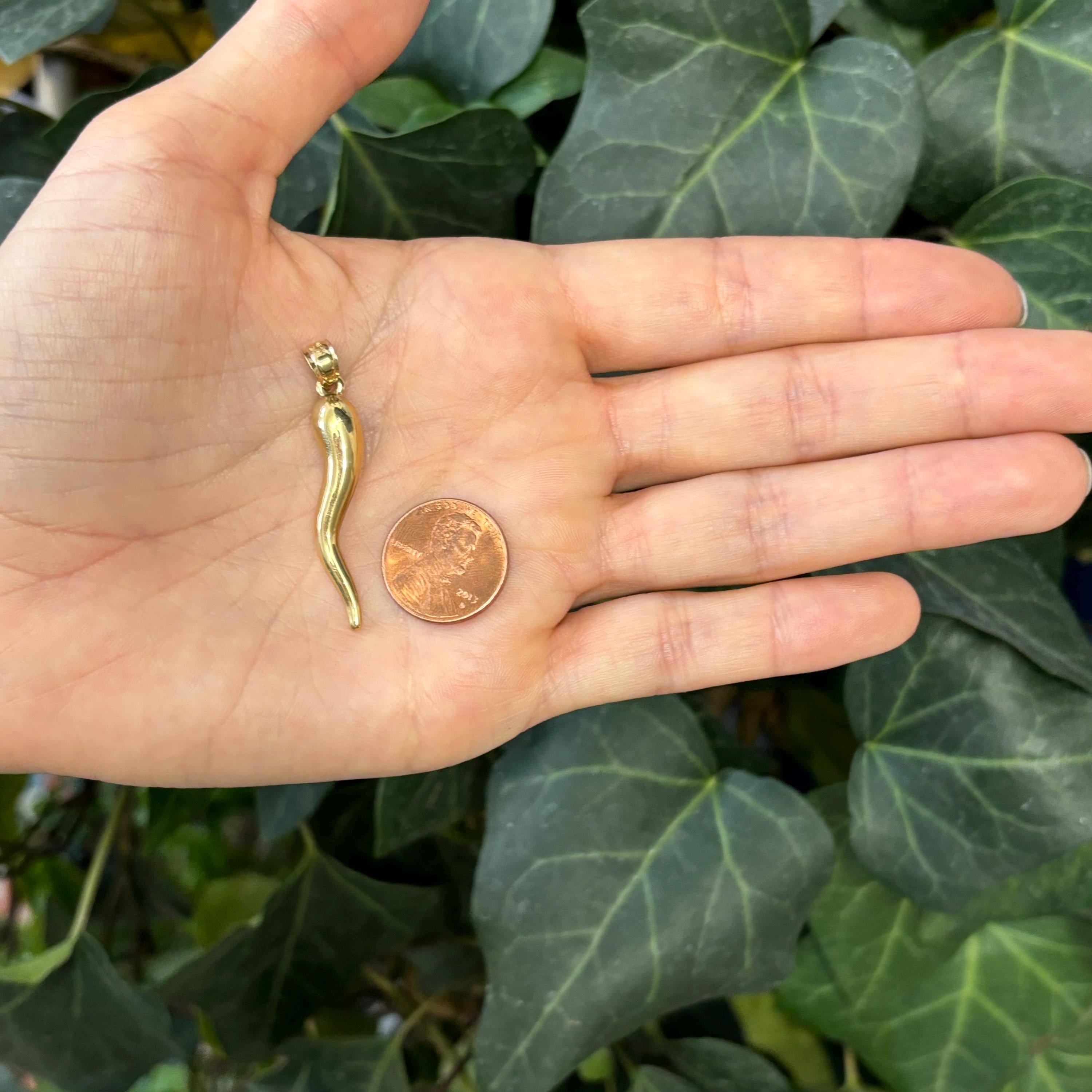 14k Gold Italian Horn Corno Pendant 43mm