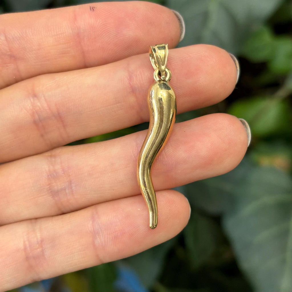 10k Gold Italian Horn Corno Pendant 43mm