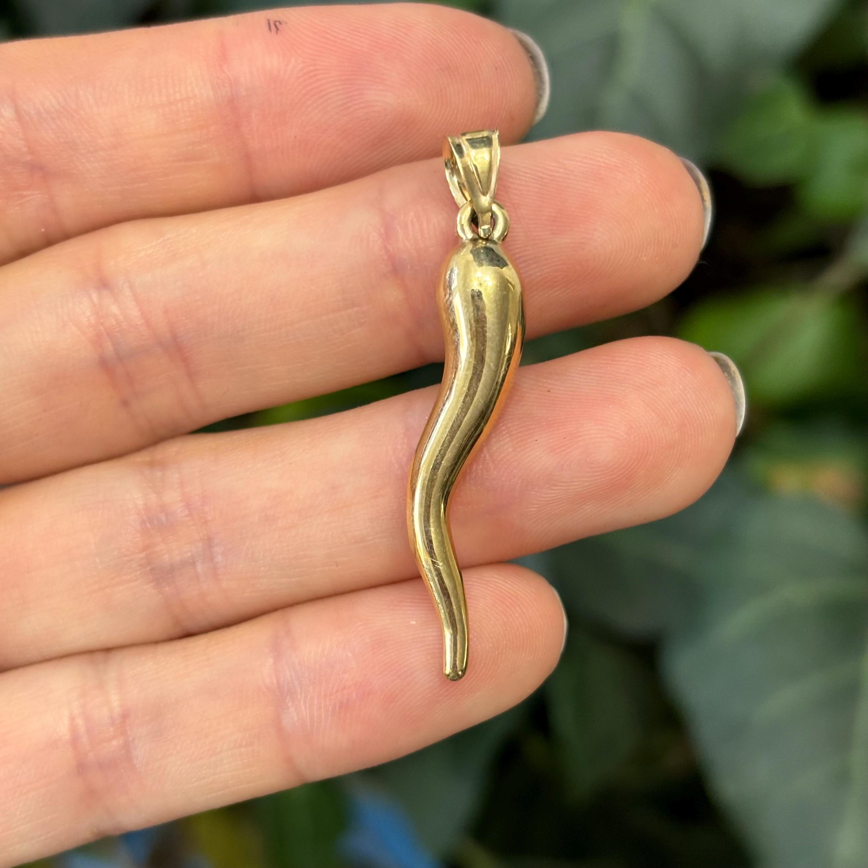 14k Gold Italian Horn Corno Pendant 43mm