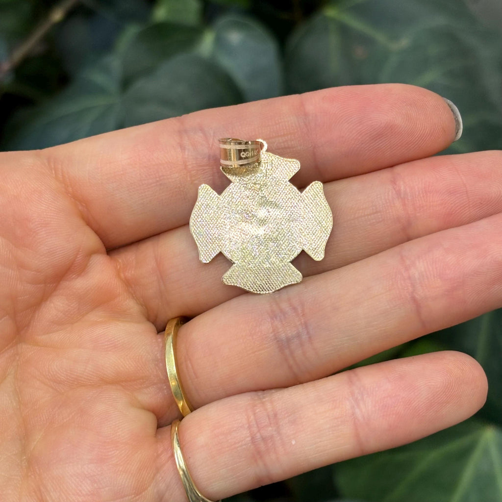 14k Yellow Gold St Florian Firefighter Badge Medal Pendant 24mm