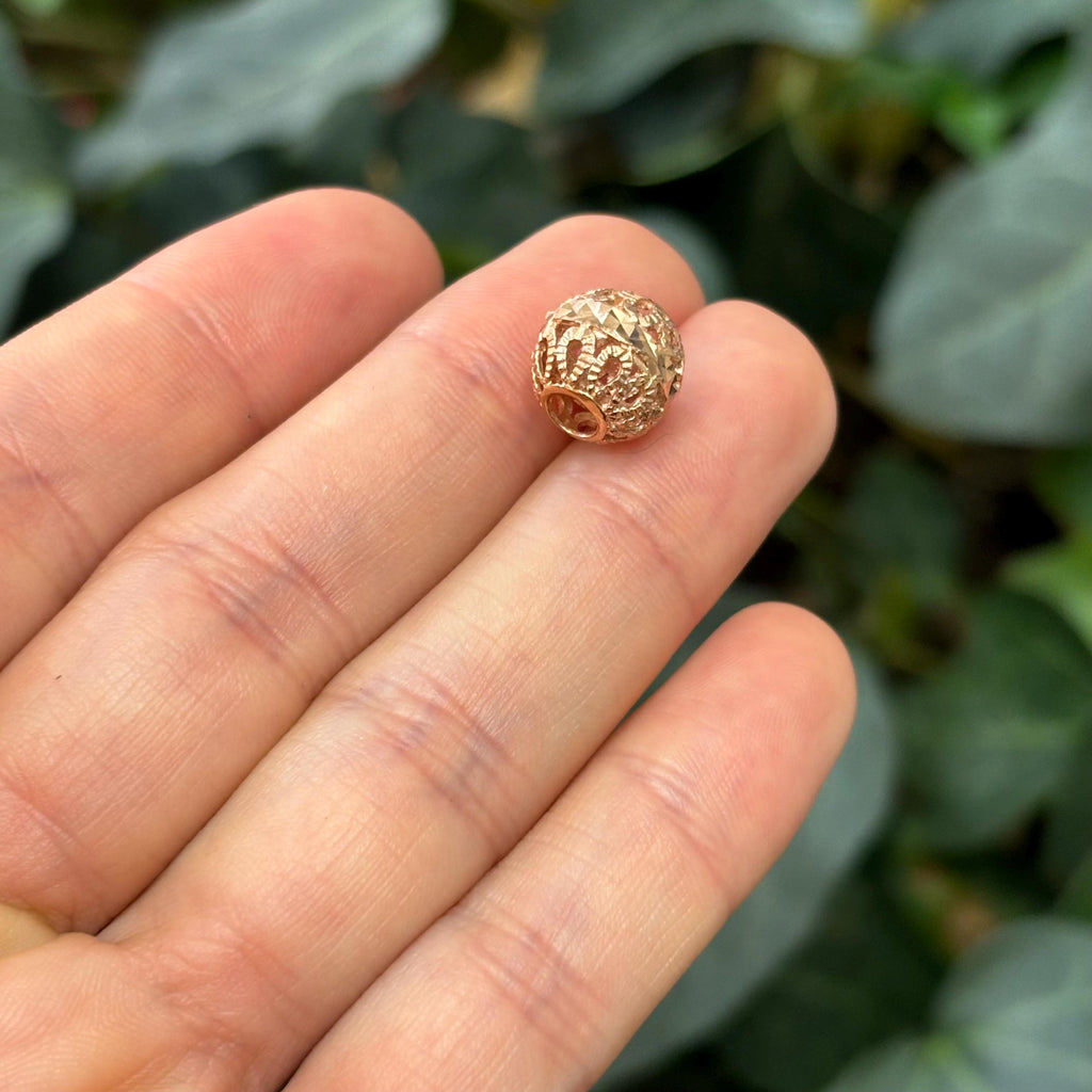 14k Rose Gold Filigree Diamond-Cut Ball Chain Slide Pendant