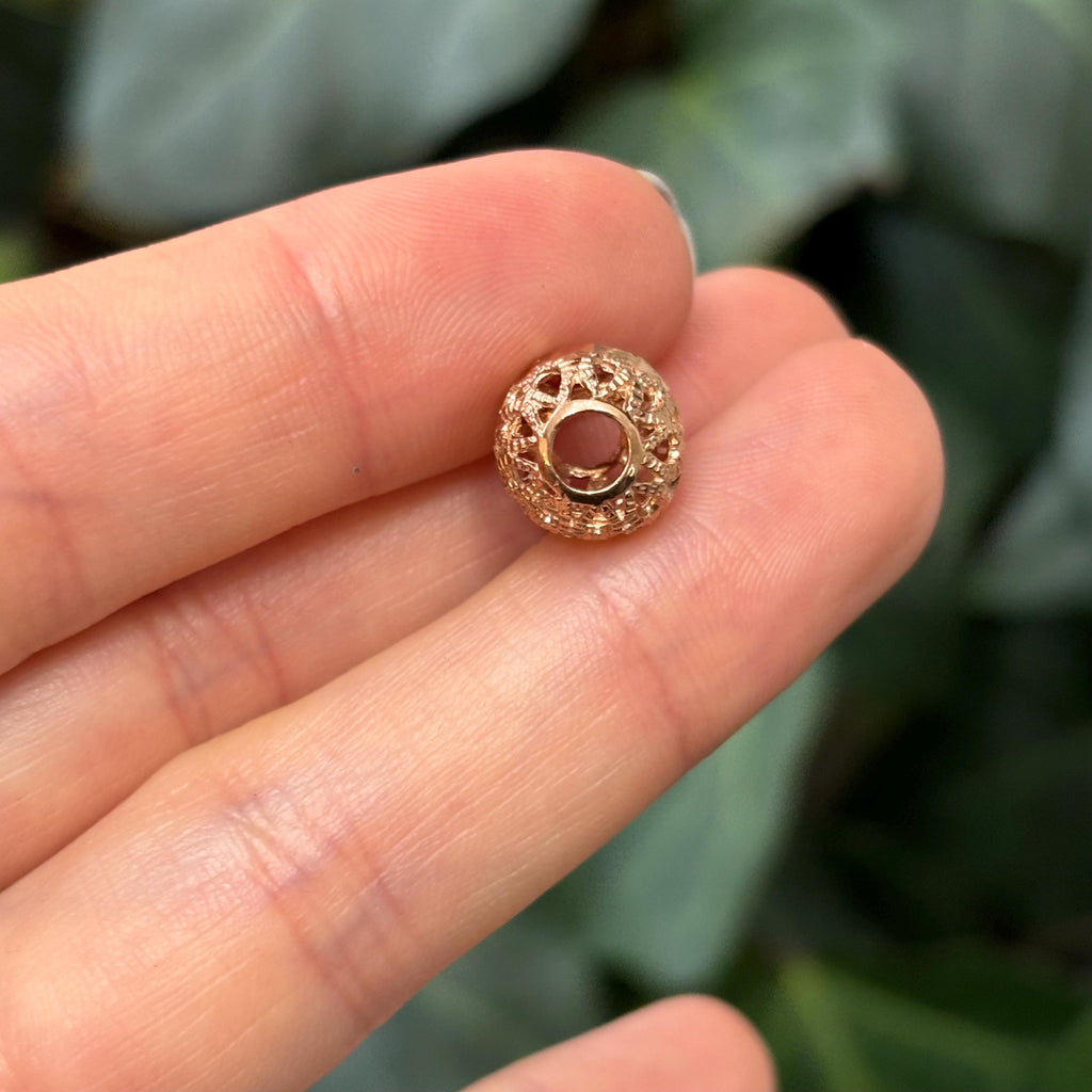 14k Rose Gold Filigree Diamond-Cut Ball Chain Slide Pendant