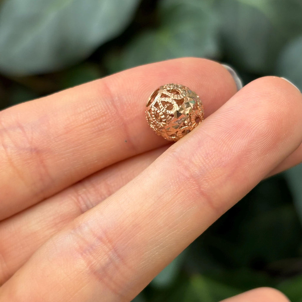 14k Rose Gold Filigree Diamond-Cut Ball Chain Slide Pendant