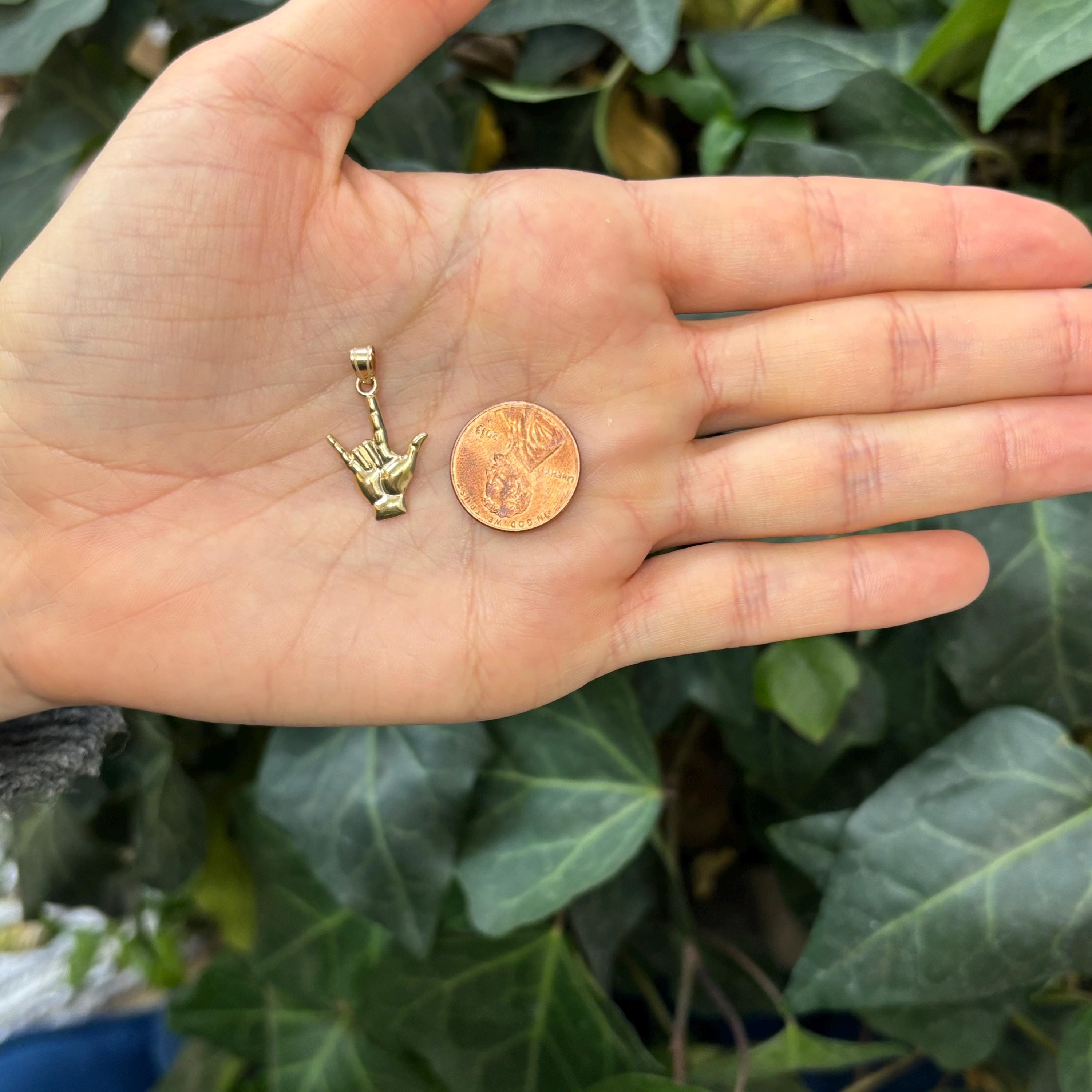14k Gold I Love You Sign Language Charm Pendant