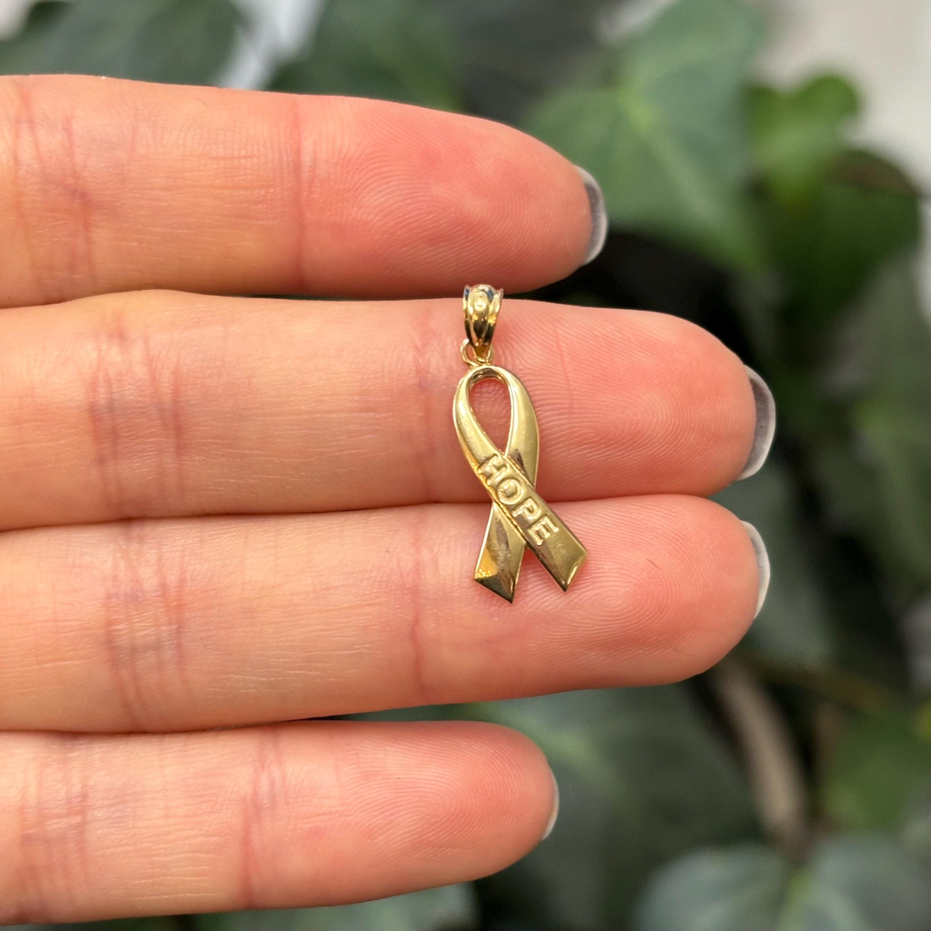 10k Gold Hope Cancer Ribbon Awareness Charm Pendant