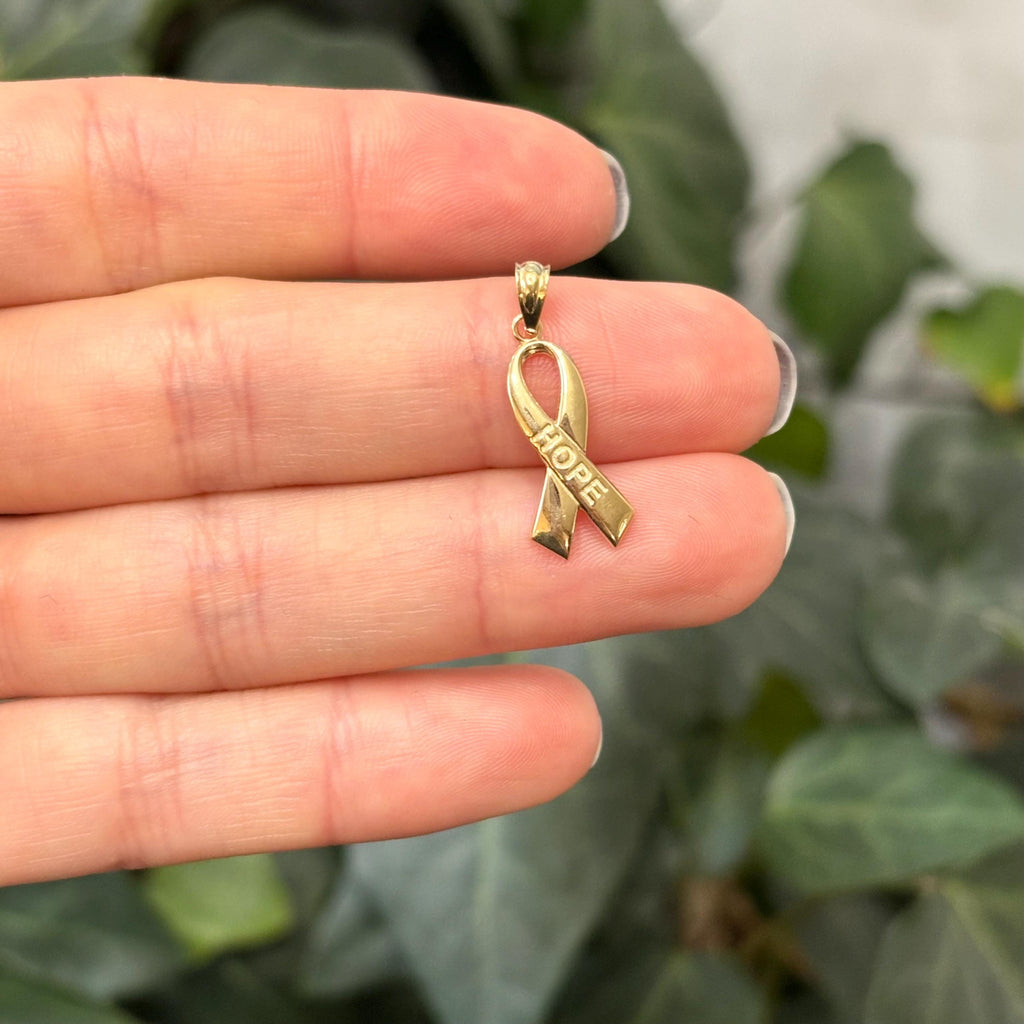 10k Gold Hope Cancer Ribbon Awareness Charm Pendant
