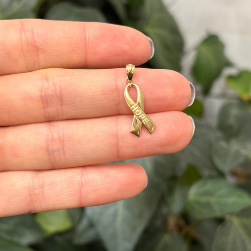 10k Gold Hope Cancer Ribbon Awareness Charm Pendant
