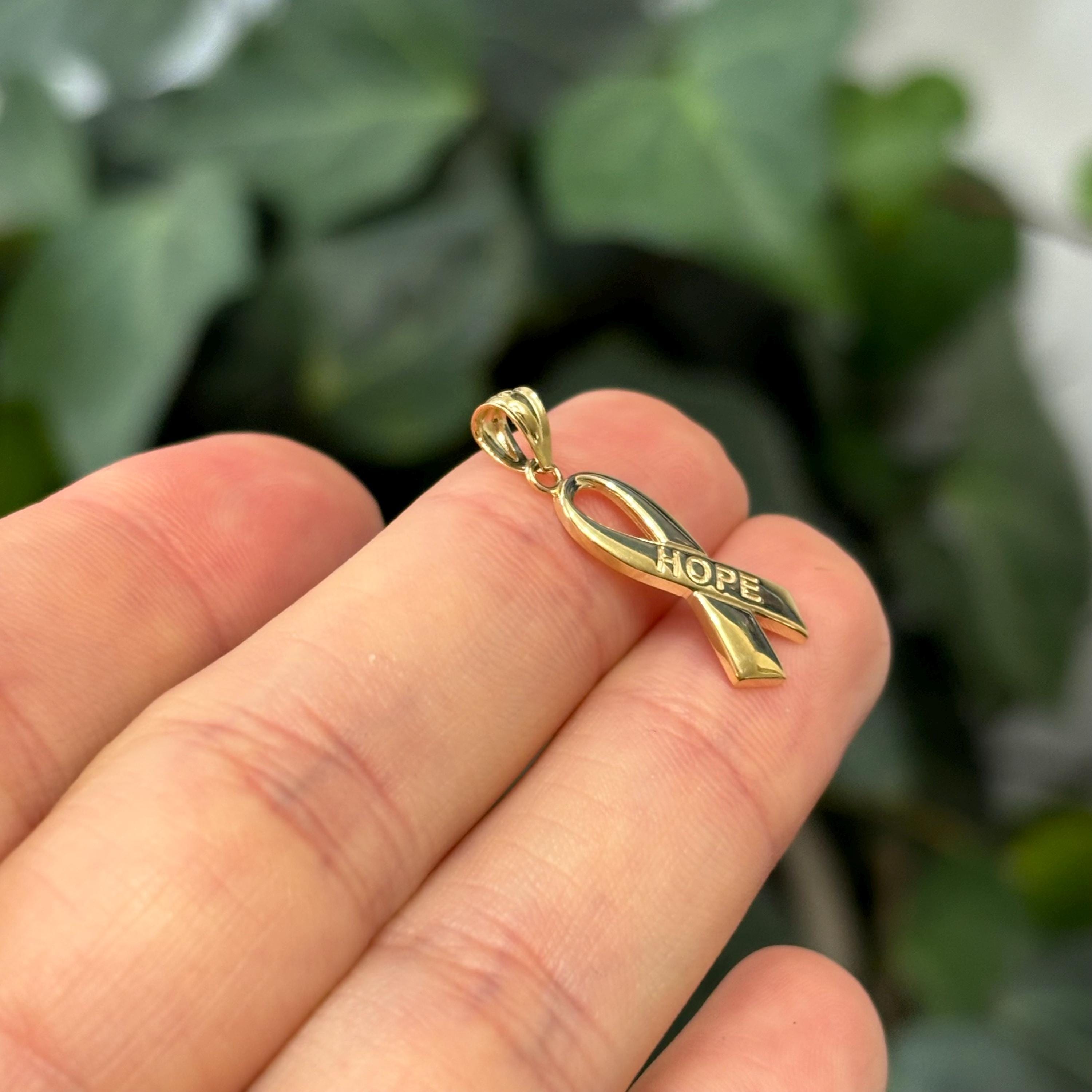 14k Gold Hope Cancer Ribbon Awareness Charm Pendant
