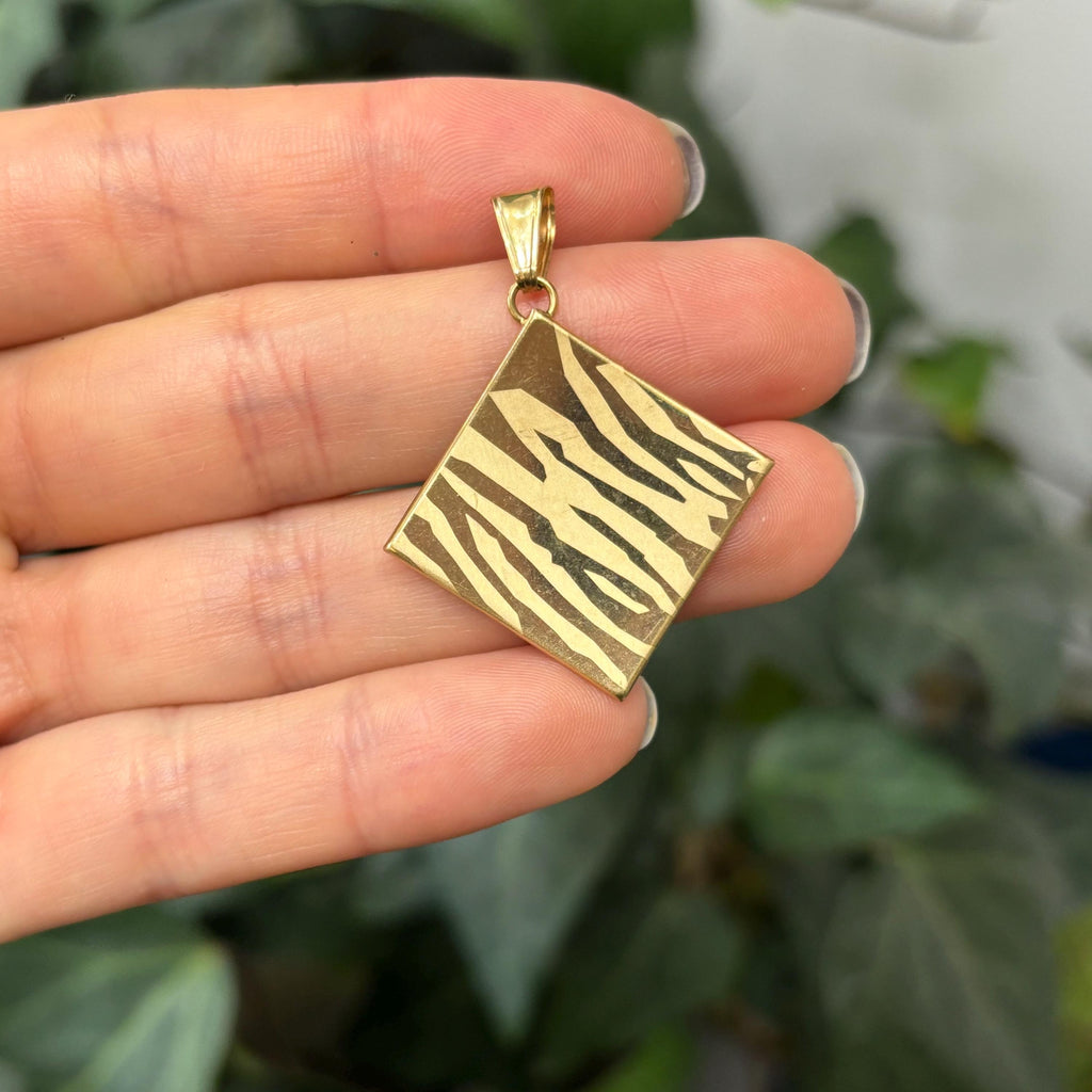 14k Gold Zebra Print Diamond-Shape Pendant