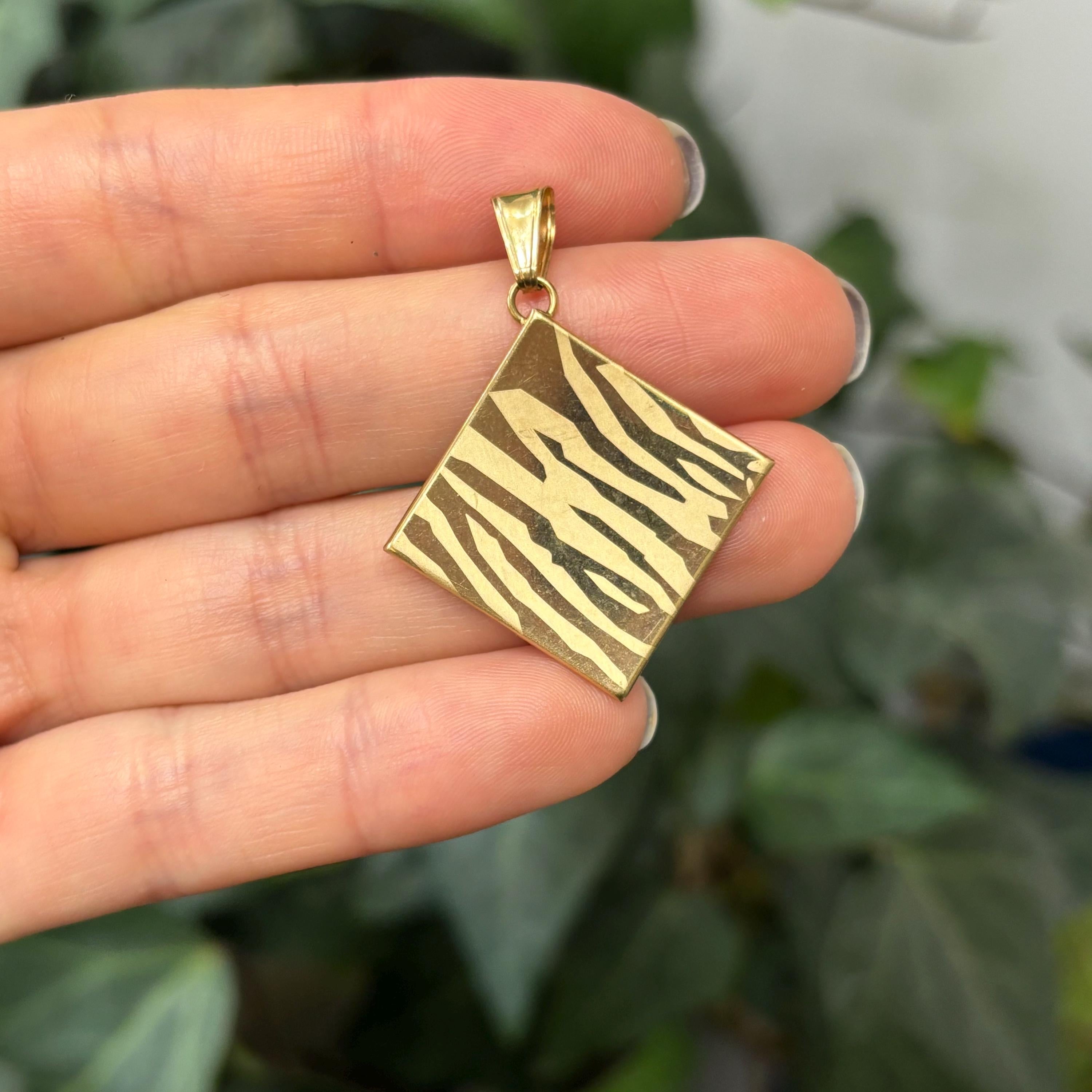 14k Gold Zebra Print Diamond-Shape Pendant