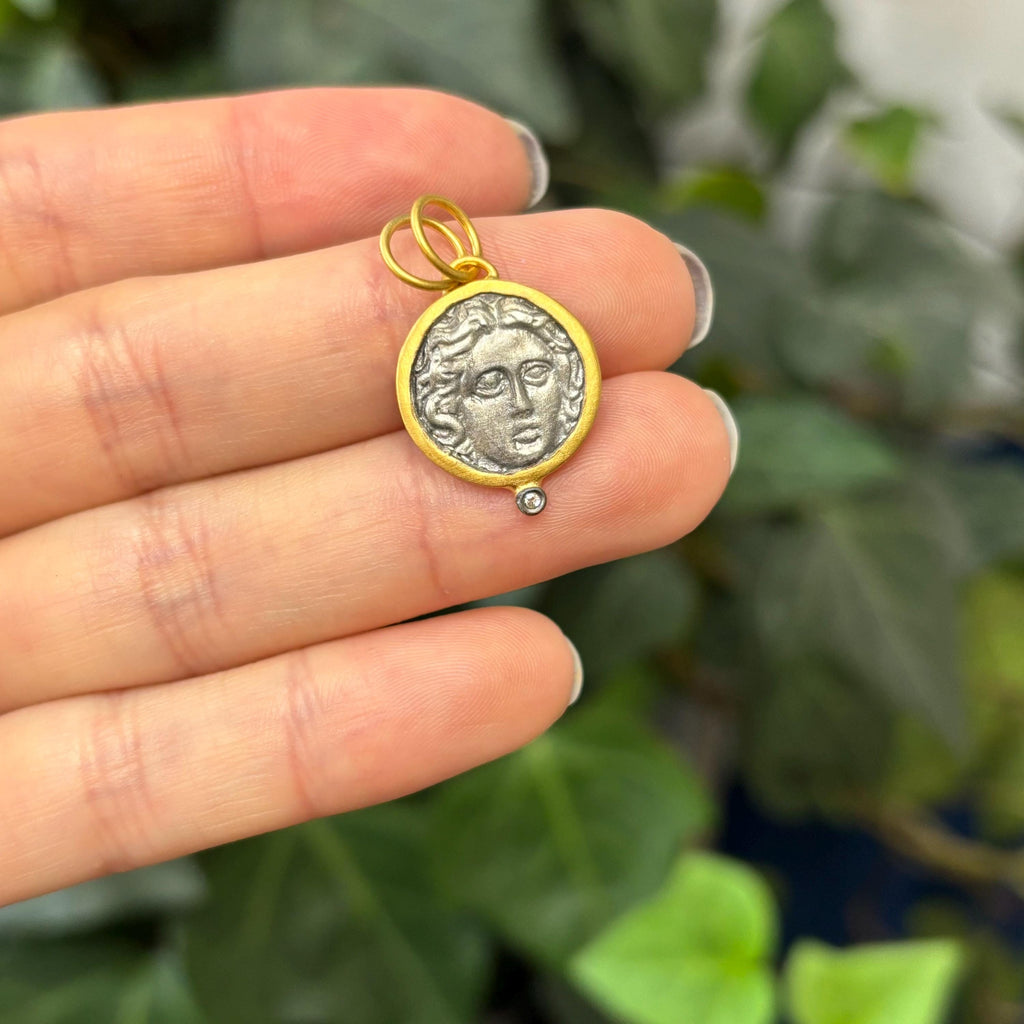 24k Gold-Infused Sterling Silver Coin Diamond Pendant