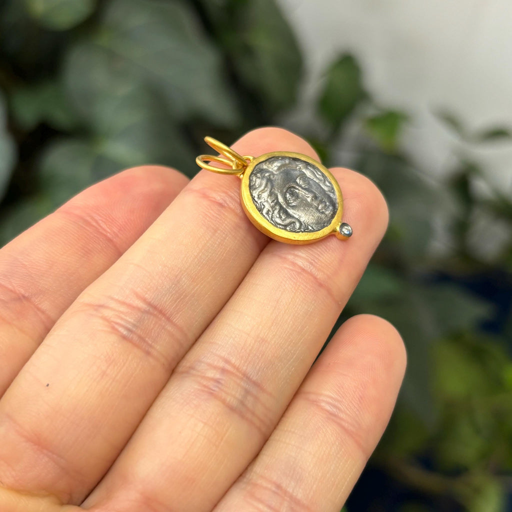 24k Gold-Infused Sterling Silver Coin Diamond Pendant