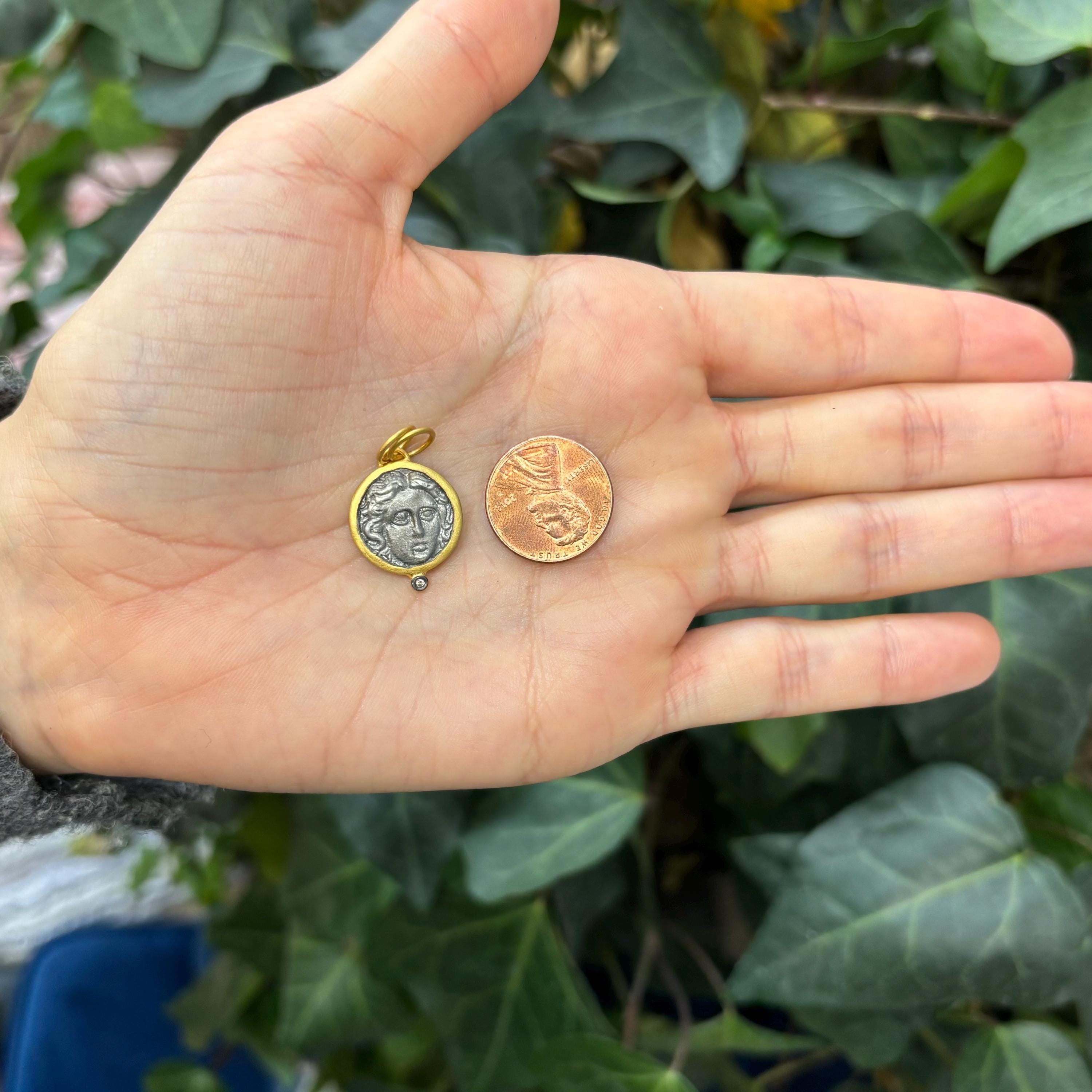 24k Gold-Infused Sterling Silver Coin Diamond Pendant