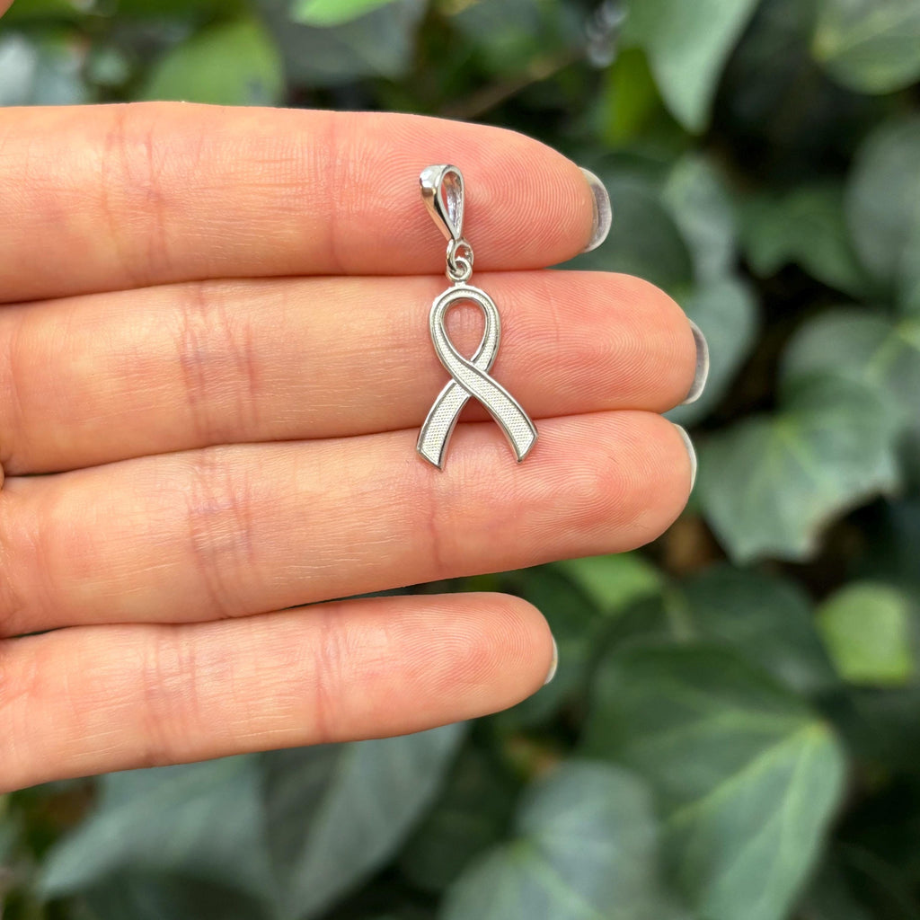 14k White Gold Cancer Ribbon Awareness Charm Pendant