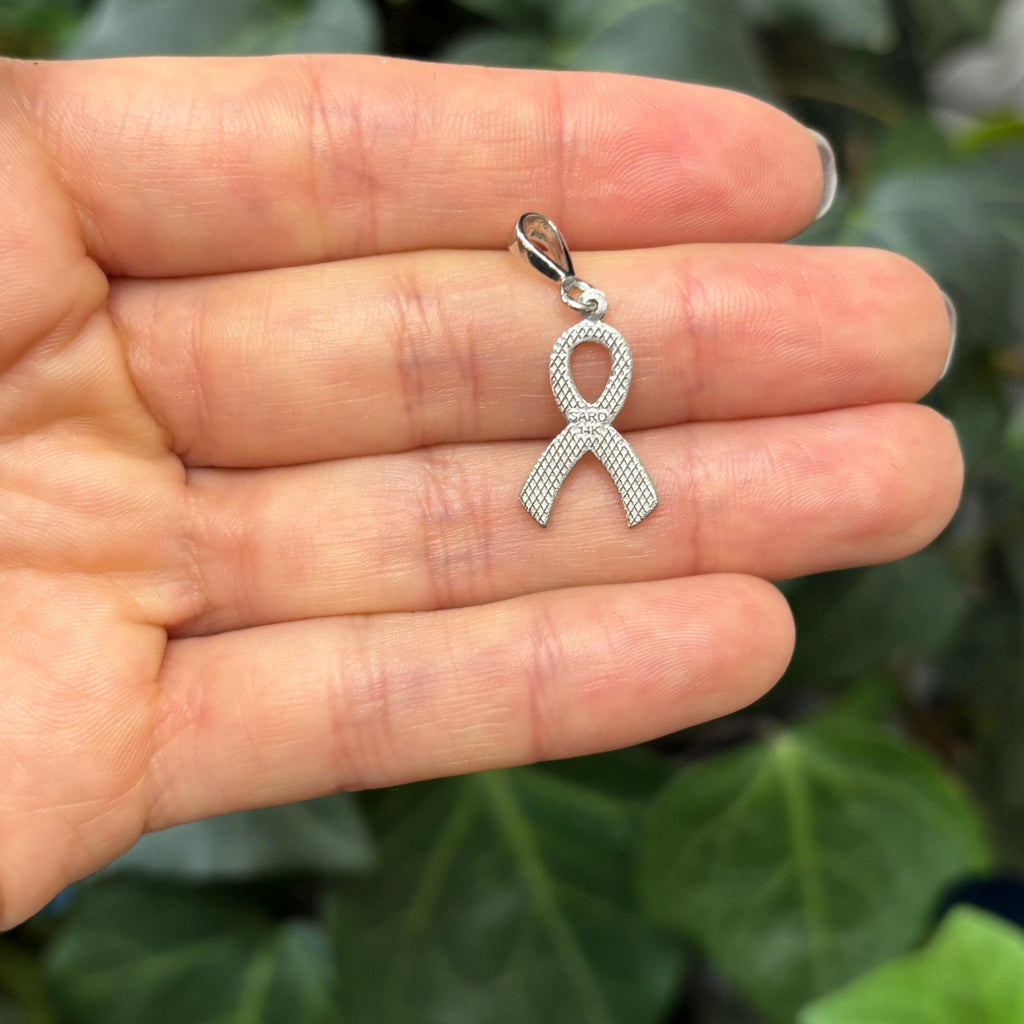 14k White Gold Cancer Ribbon Awareness Charm Pendant