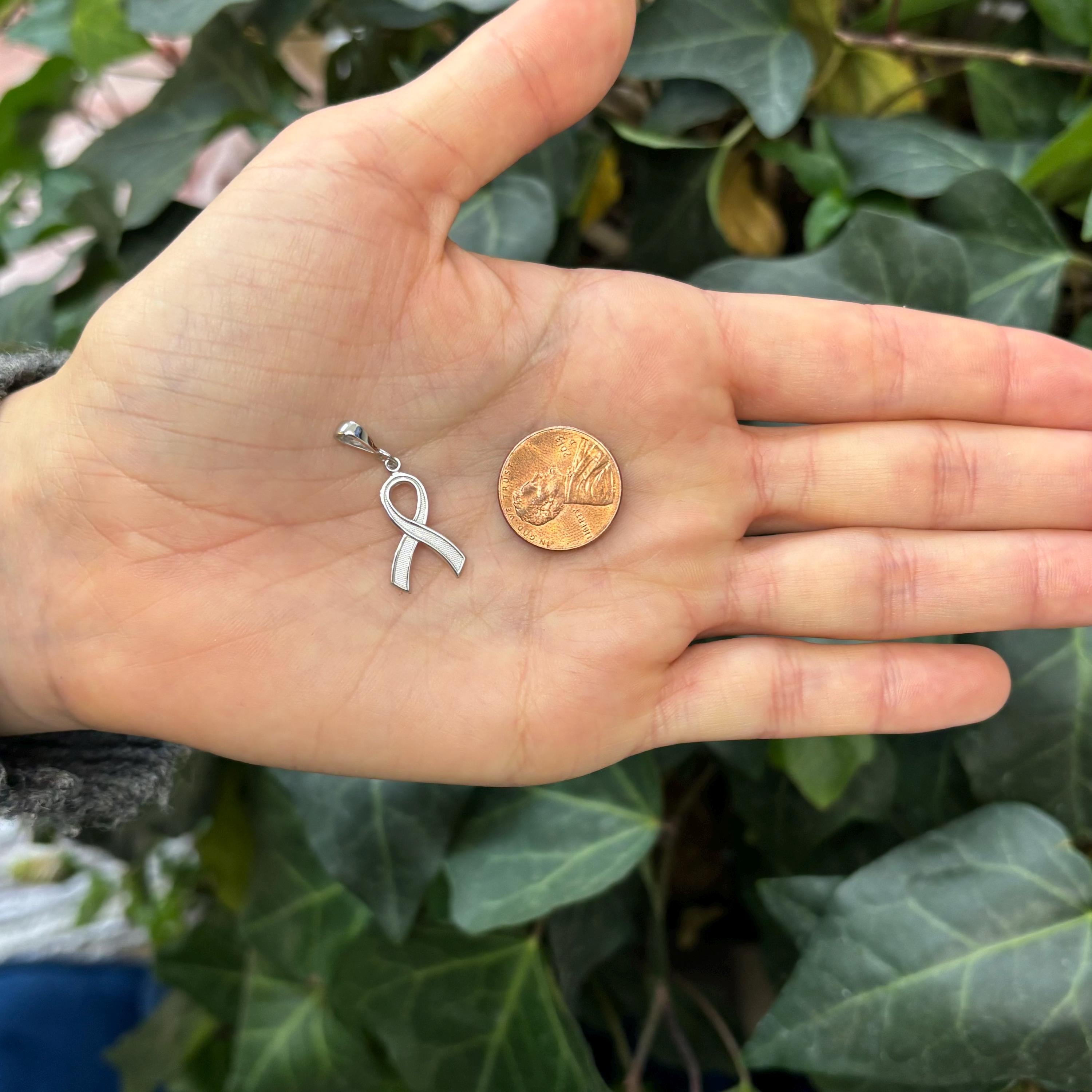 14k White Gold Cancer Ribbon Awareness Charm Pendant