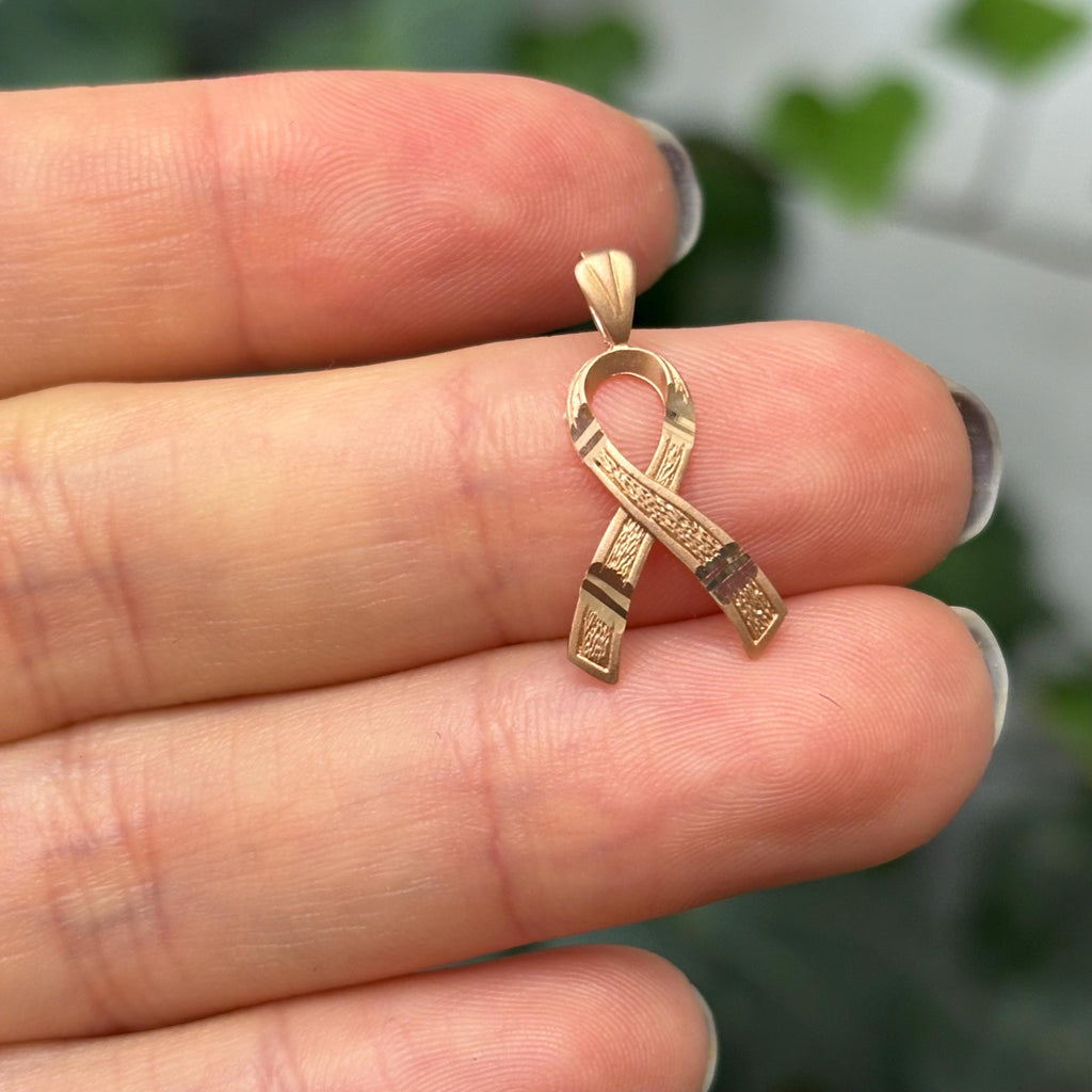 14k Rose Gold Cancer Ribbon Awareness Charm Pendant