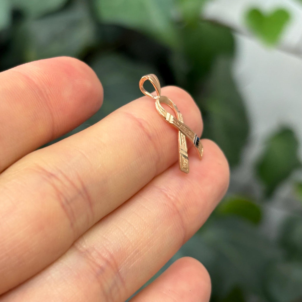 14k Rose Gold Cancer Ribbon Awareness Charm Pendant