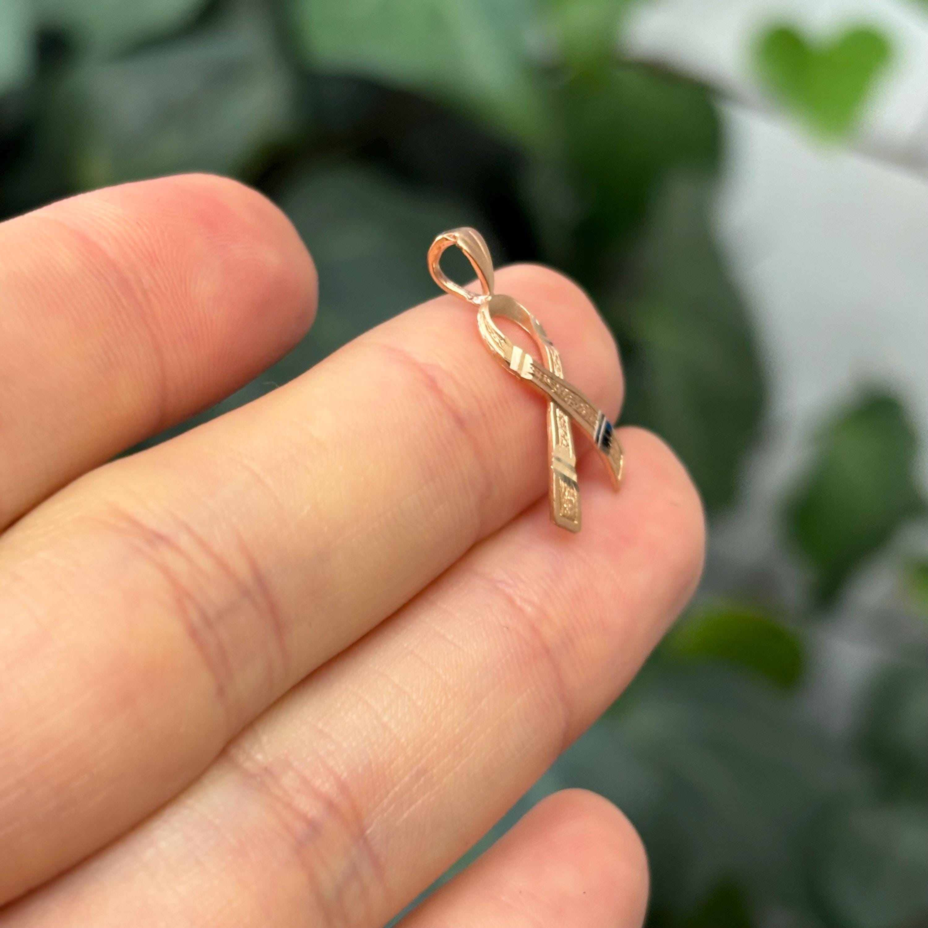 14k Rose Gold Cancer Ribbon Awareness Charm Pendant