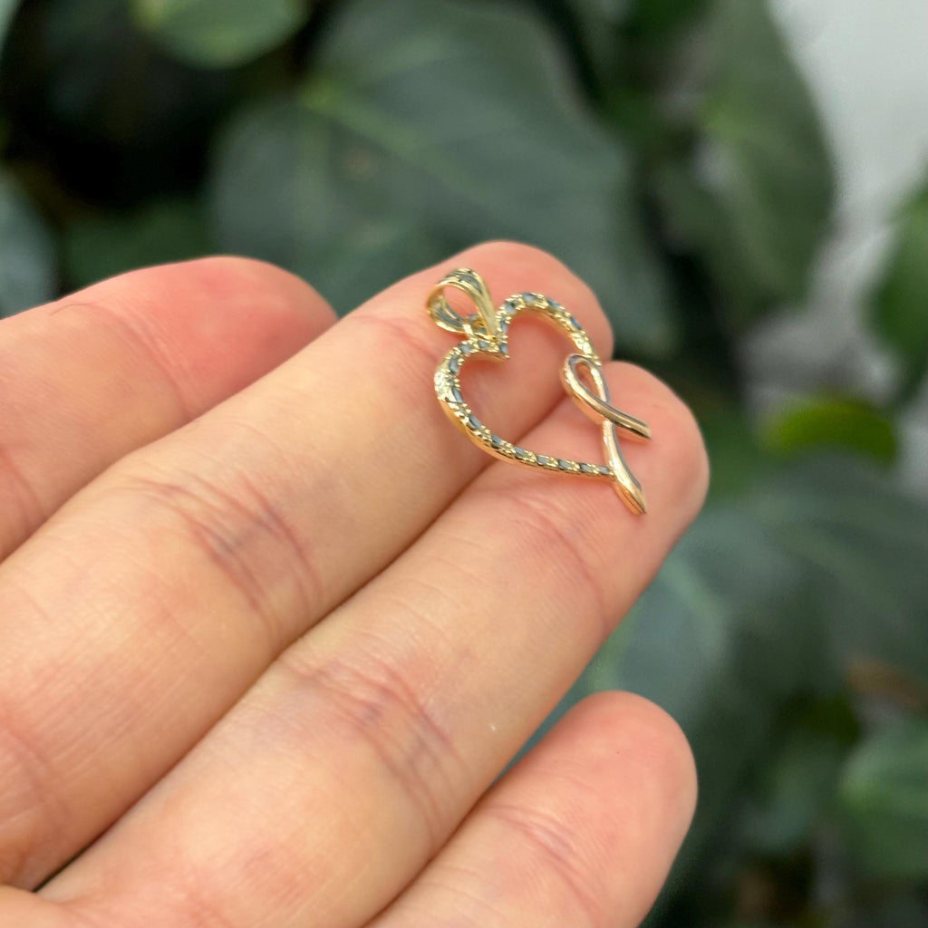 14k Yellow Rose Gold Breast Cancer Ribbon Awareness Heart Pendant