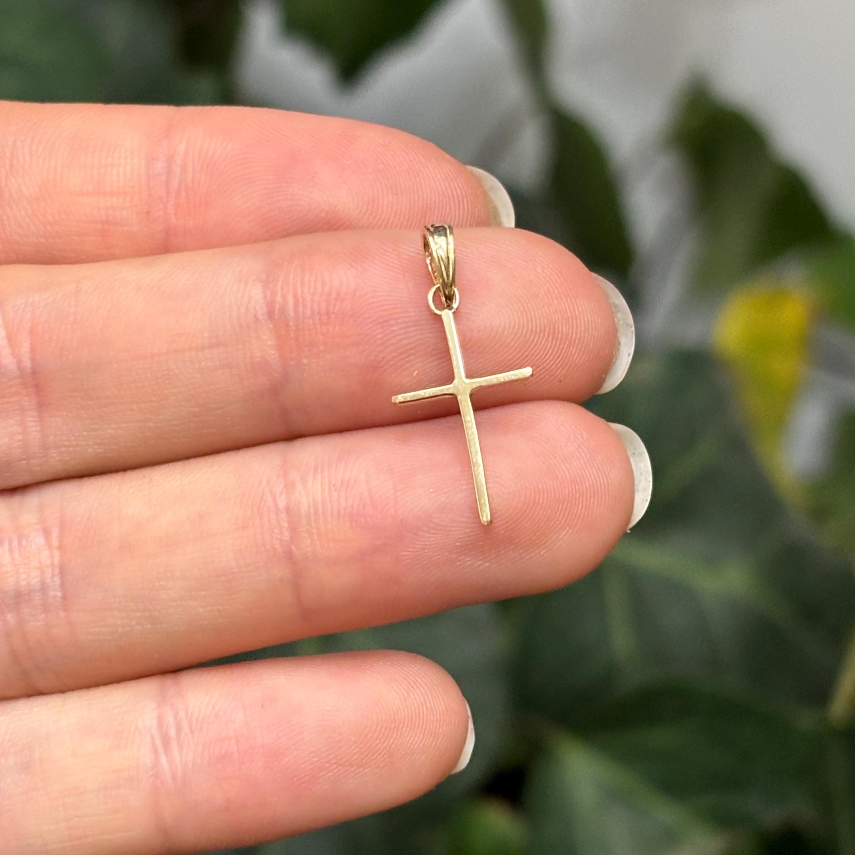 10k Gold Thin Sleek Small Cross Charm Pendant