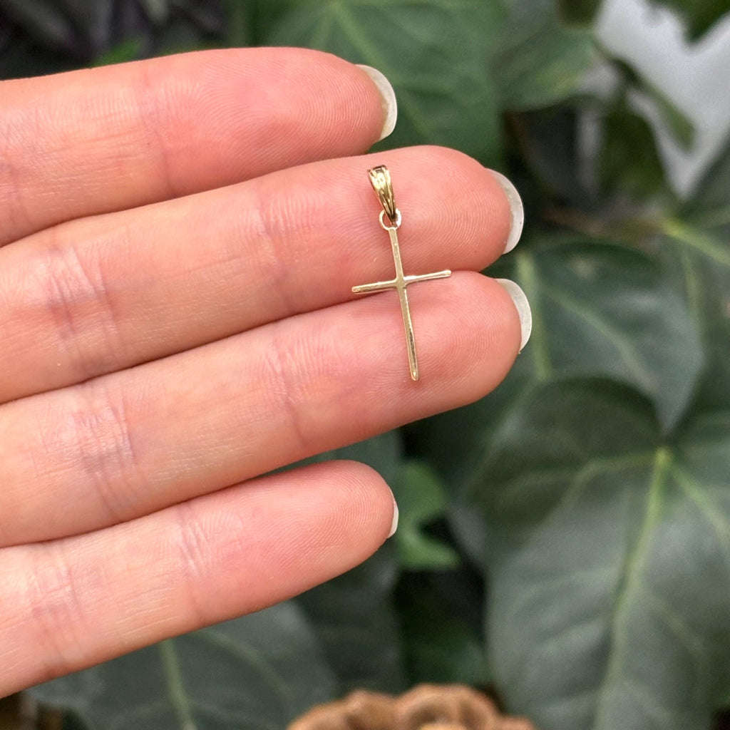 10k Gold Thin Sleek Small Cross Charm Pendant
