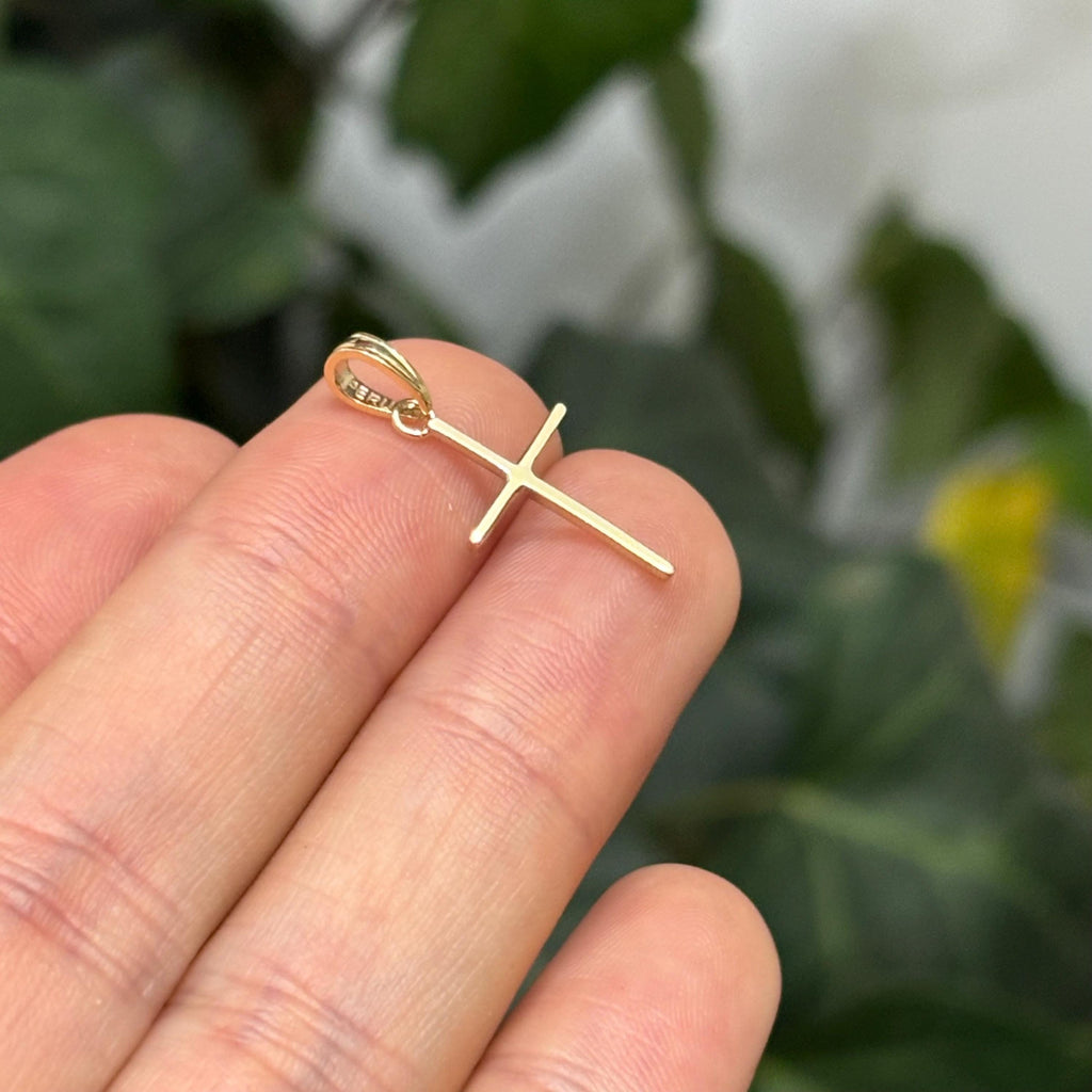 10k Gold Thin Sleek Small Cross Charm Pendant