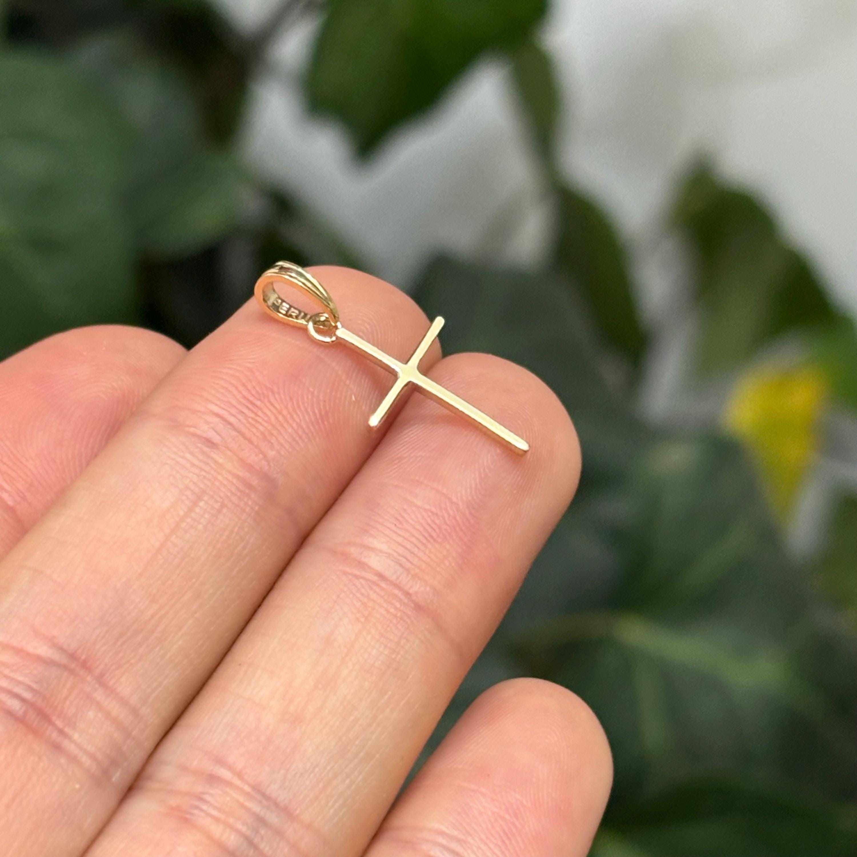 10k Gold Thin Sleek Small Cross Charm Pendant