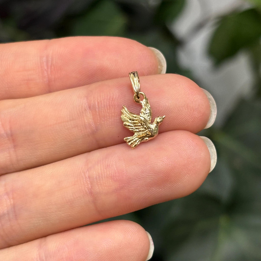 14k Gold Flying Dove Charm Pendant