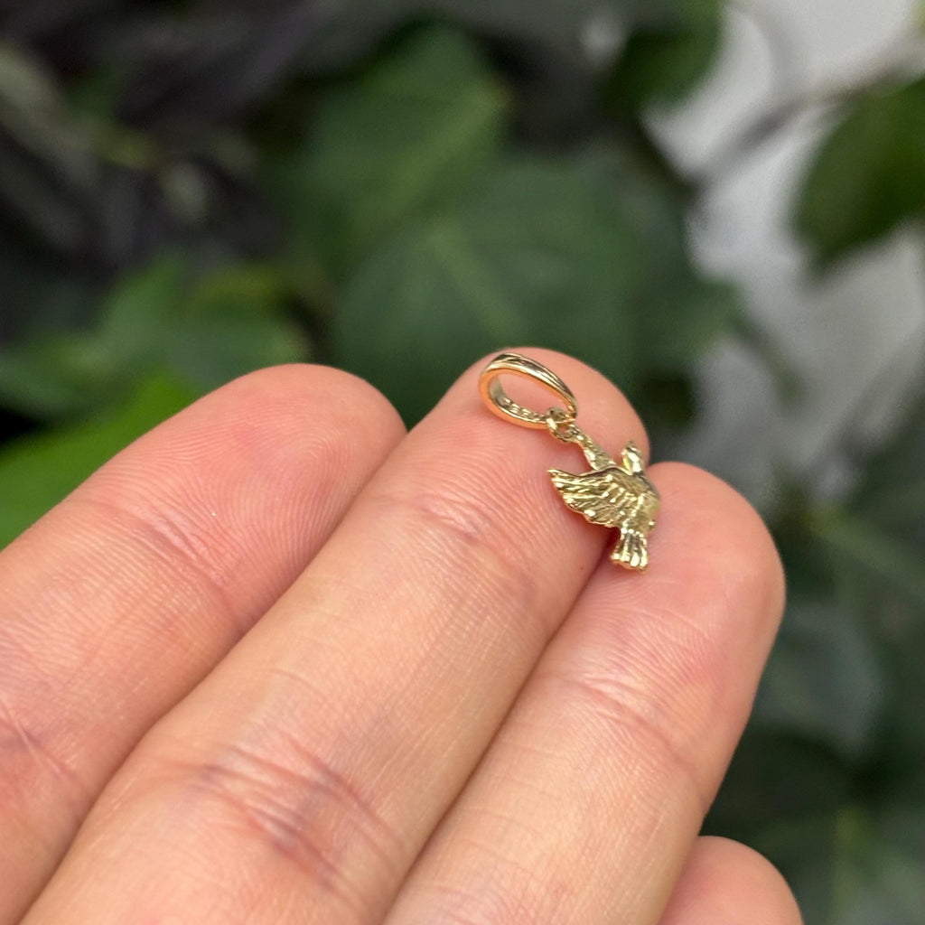 14k Gold Flying Dove Charm Pendant