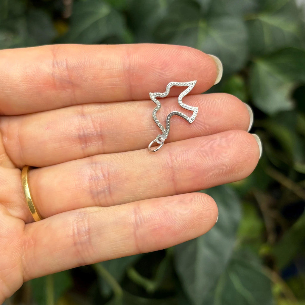 14k White Gold Flying Dove Cut-Out Charm Pendant