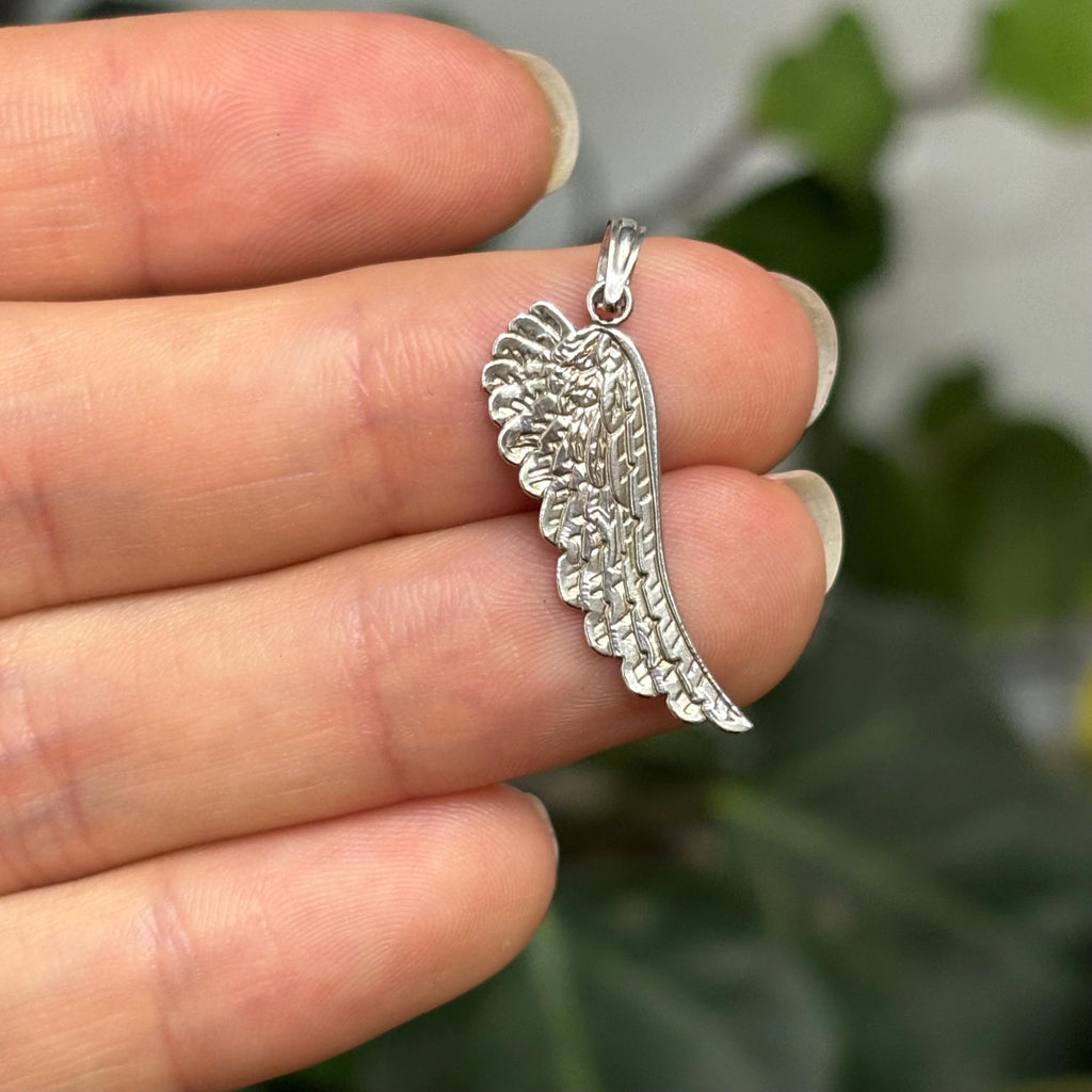 14k White Gold Angel Wing Charm Pendant