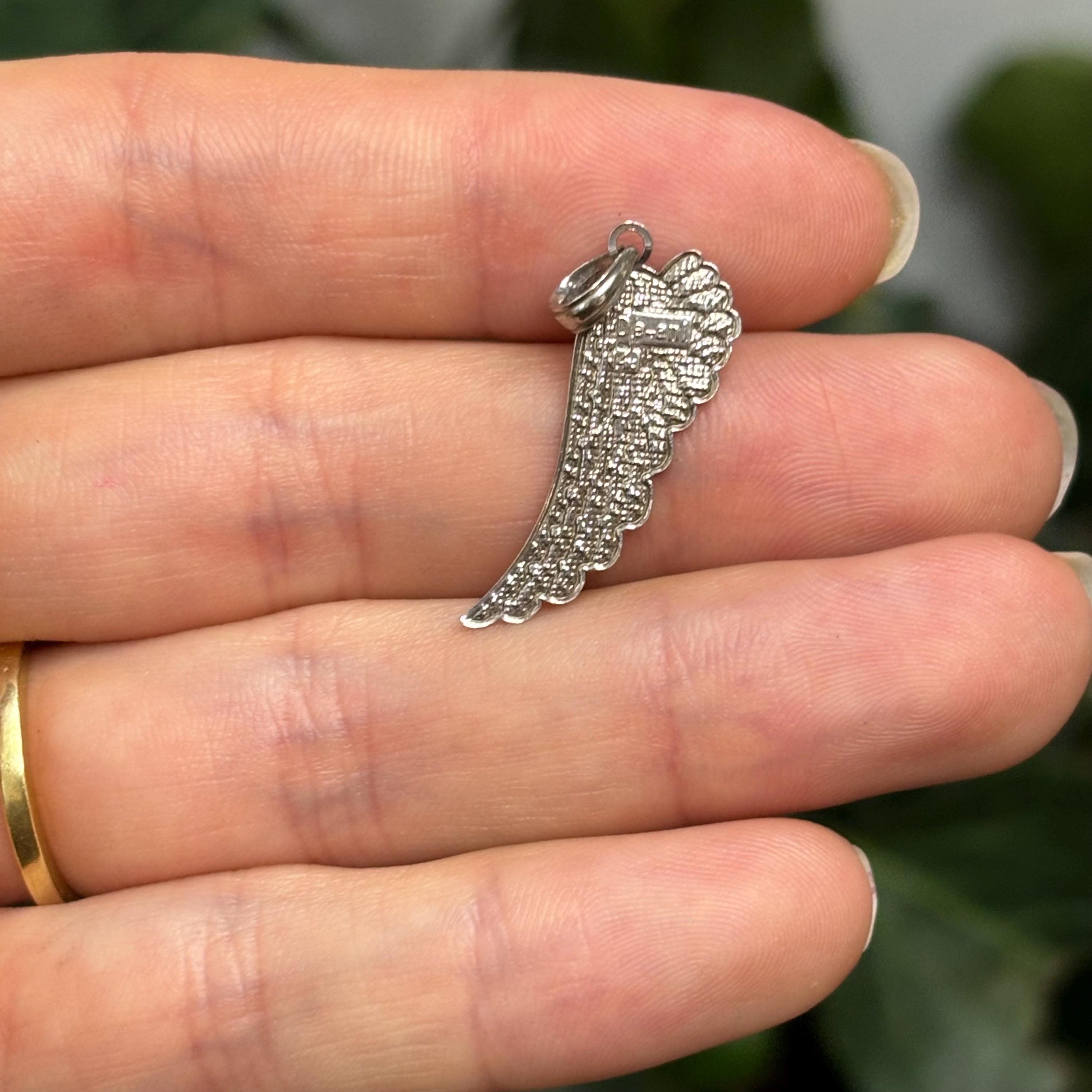14k White Gold Angel Wing Charm Pendant