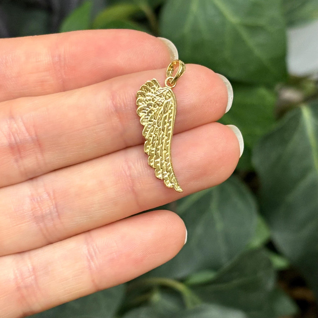 14k Yellow Gold Angel Wing Charm Pendant