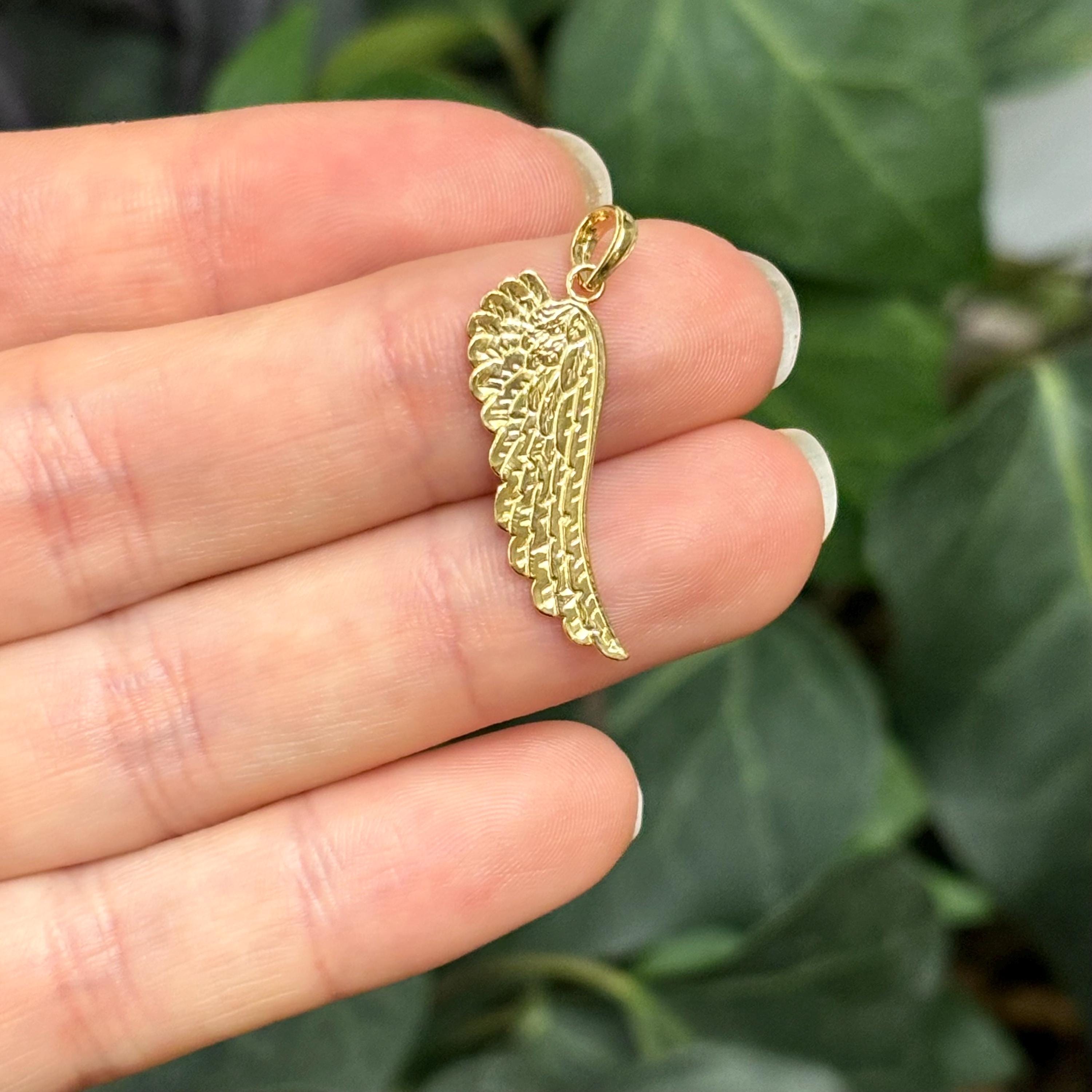 14k Yellow Gold Angel Wing Charm Pendant