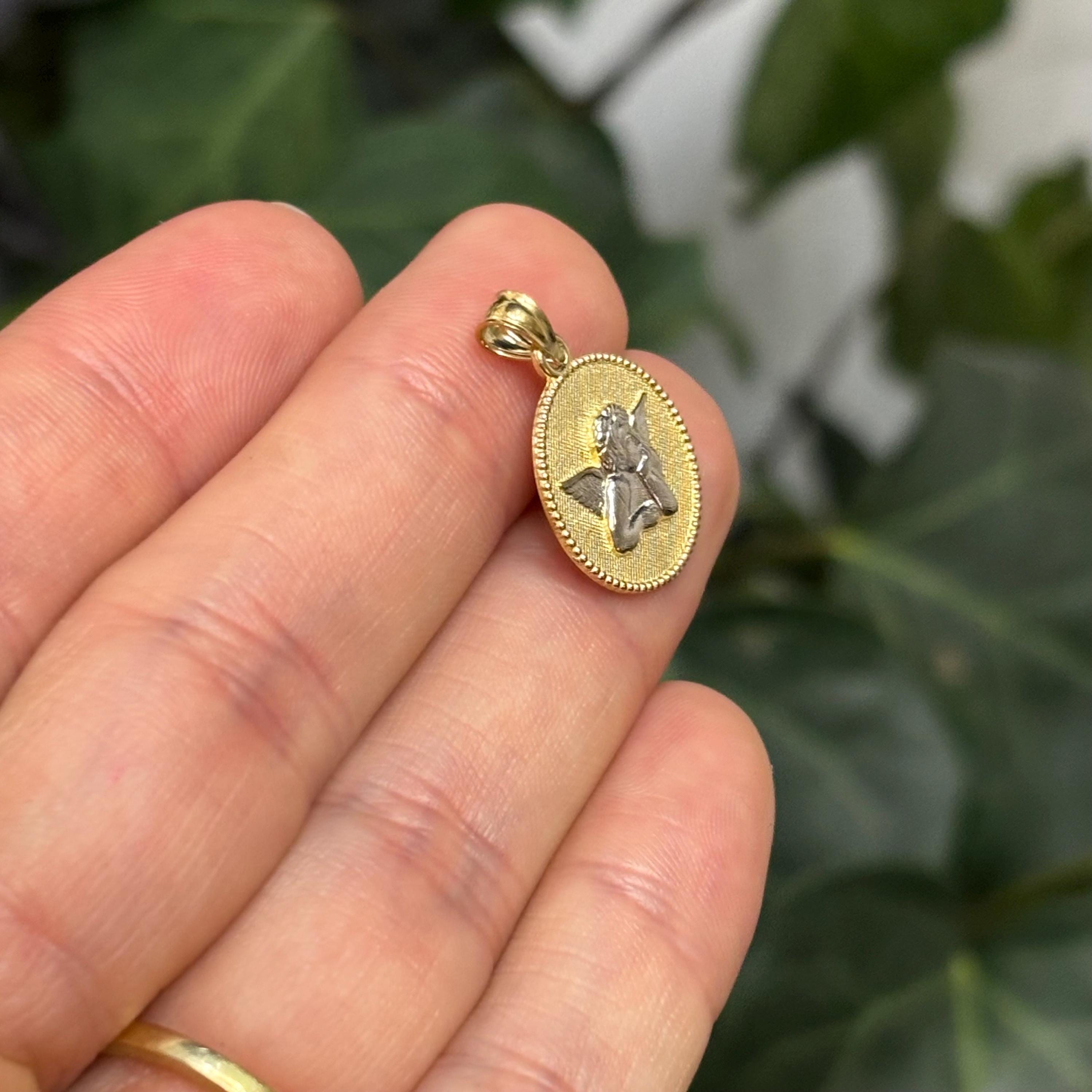 10k Gold Two-Tone Raphael Baby Angel Round Charm Pendant