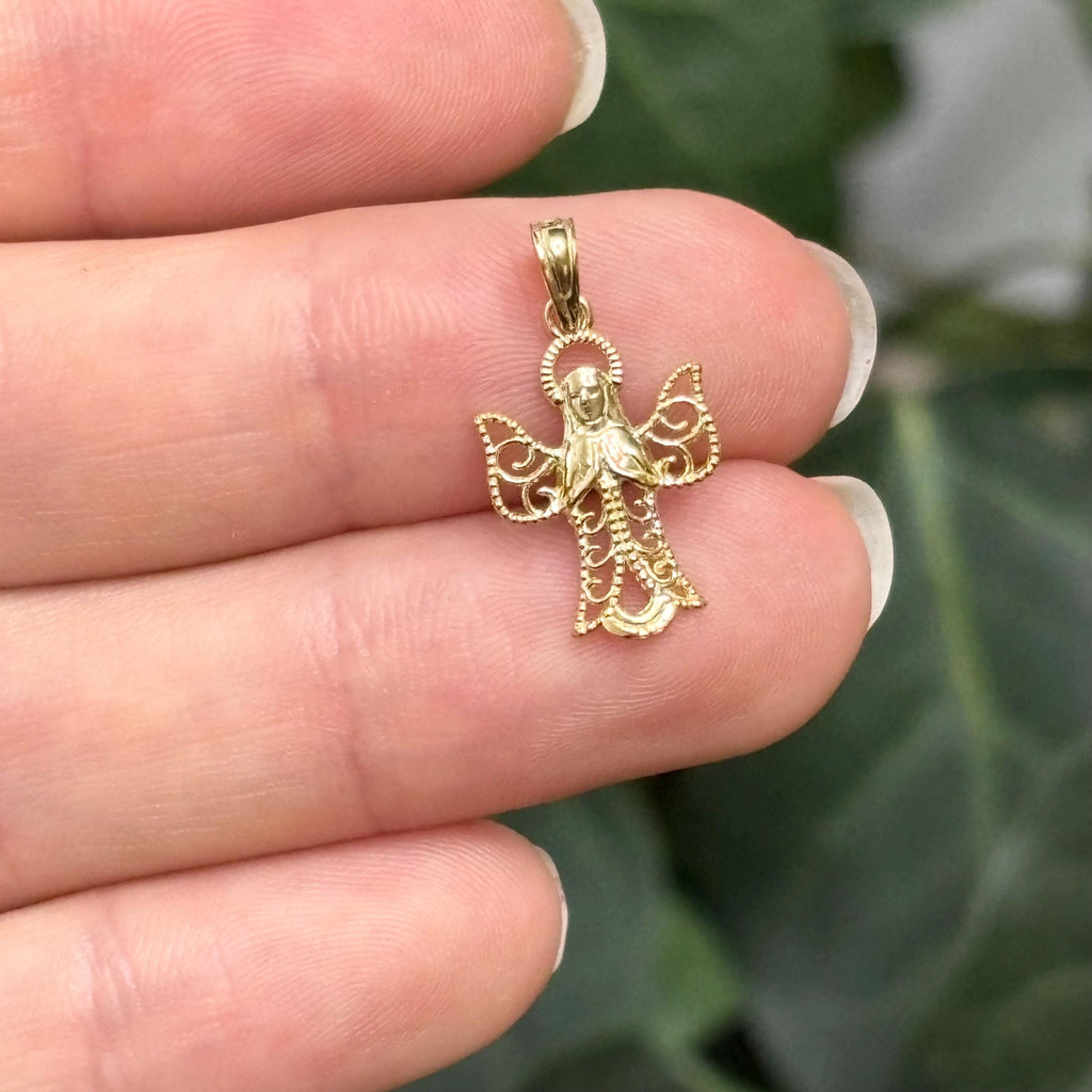 14k Gold Filigree Angel Charm Pendant