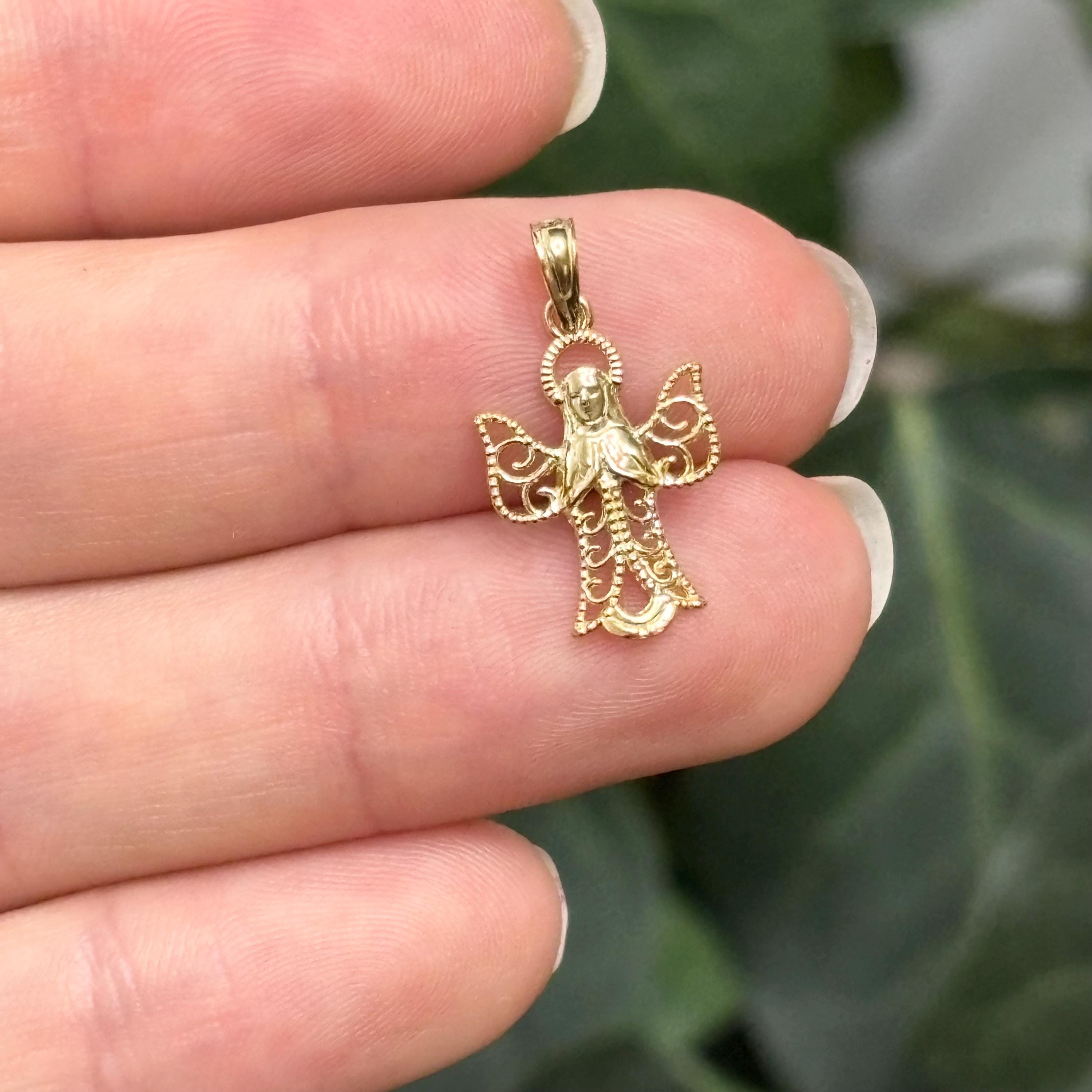 14k Gold Filigree Angel Charm Pendant