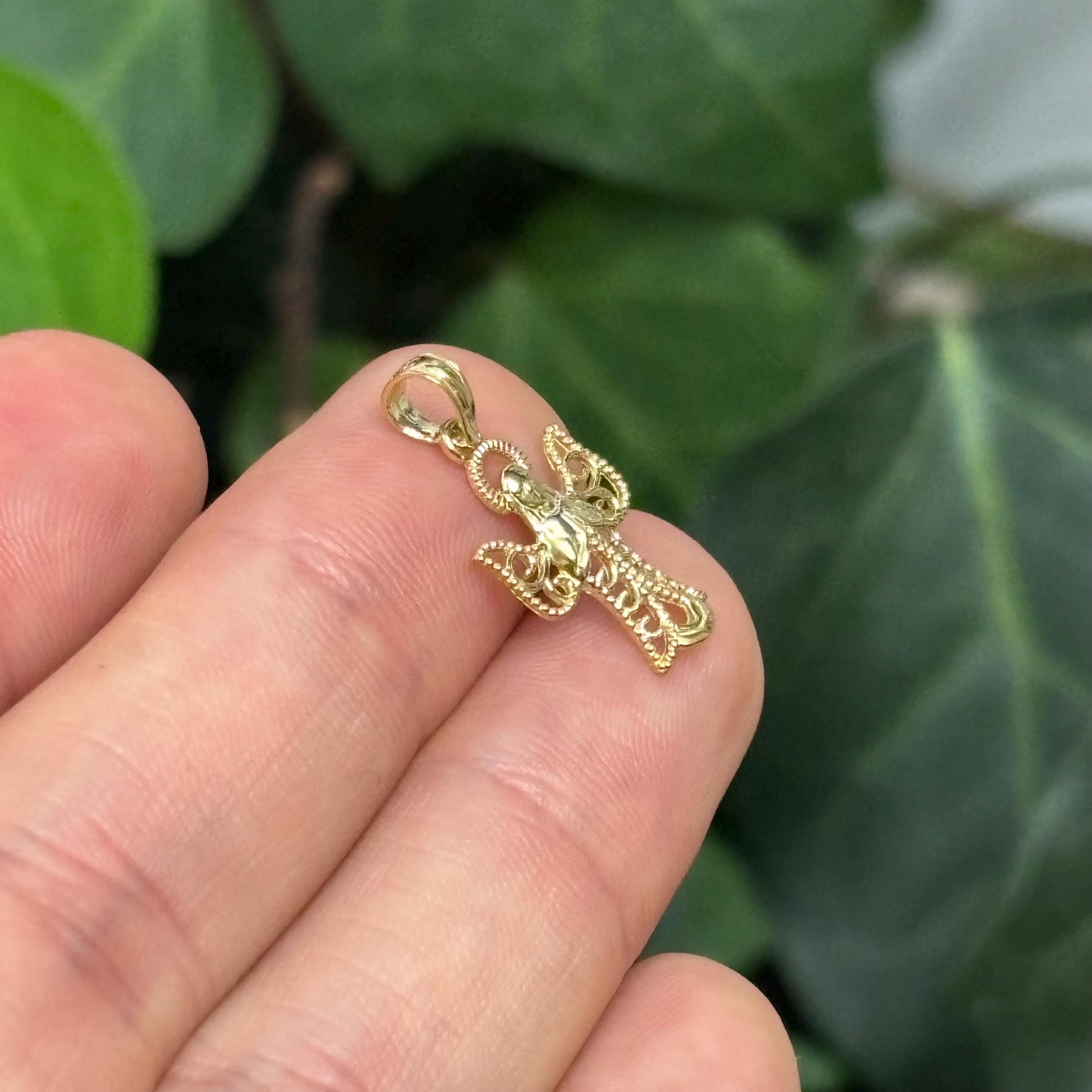 14k Gold Filigree Angel Charm Pendant