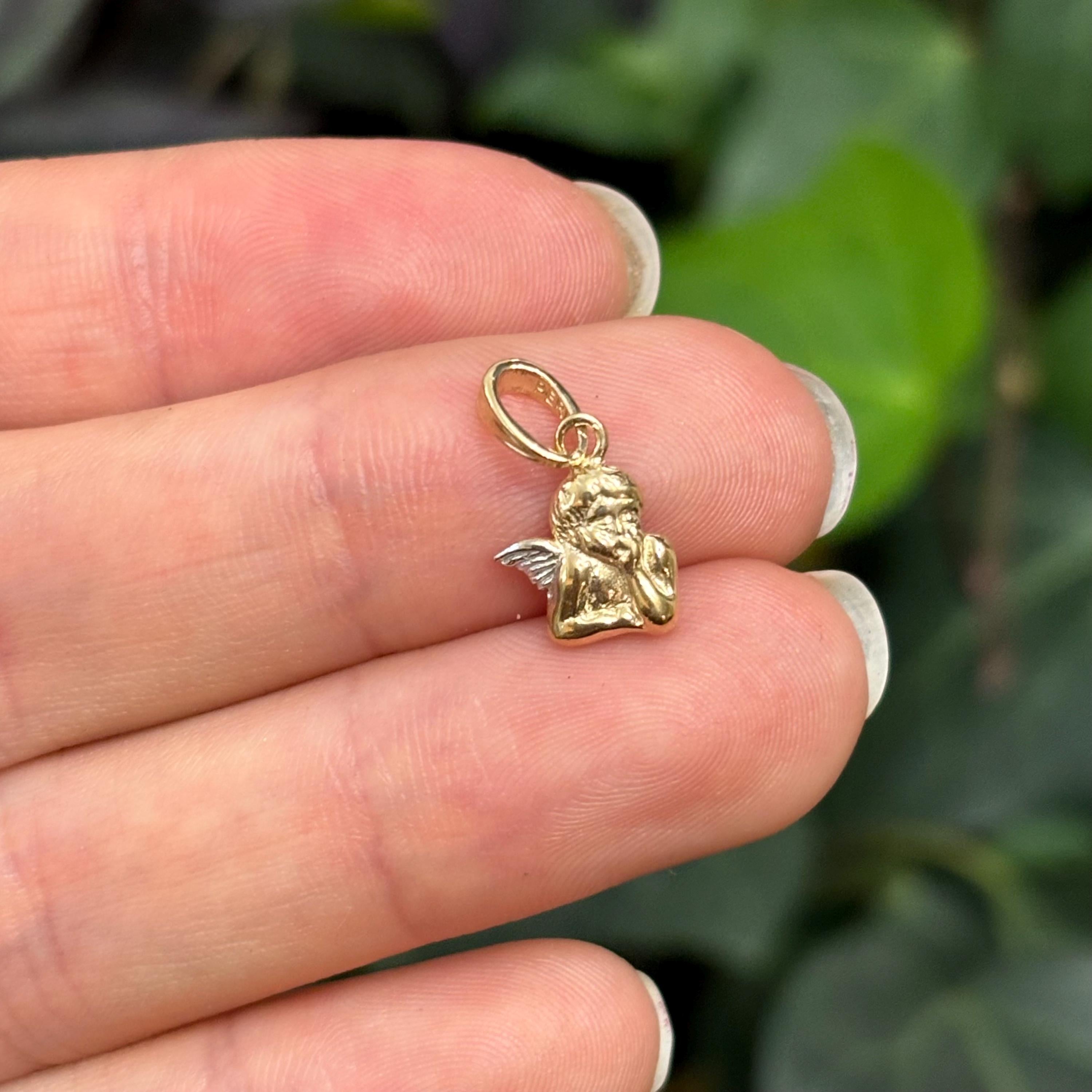 14k Gold Two-Tone Resting Baby Angel Charm Pendant