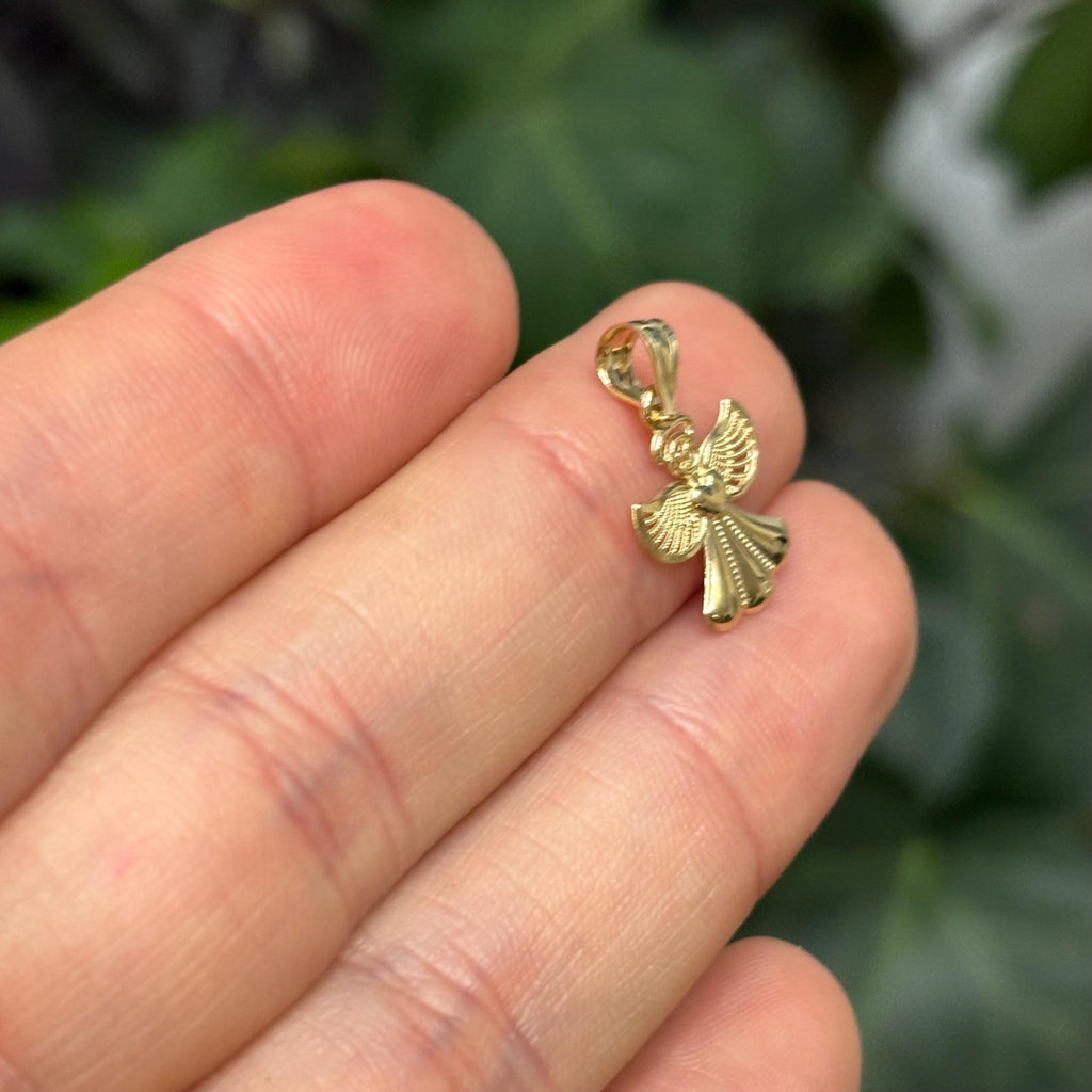14k Gold Angel and Heart Charm Pendant