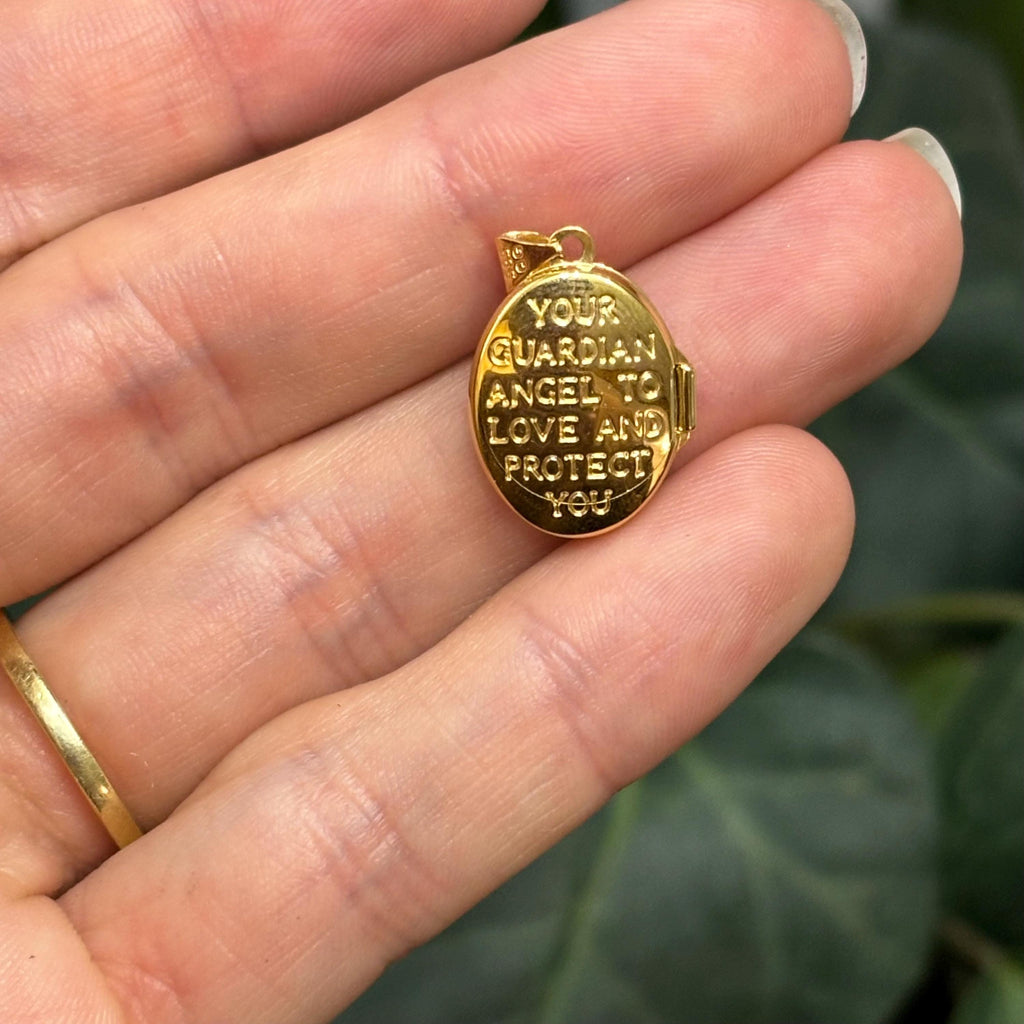 14k Gold Two-Tone Guardian Angel Oval Locket Pendant