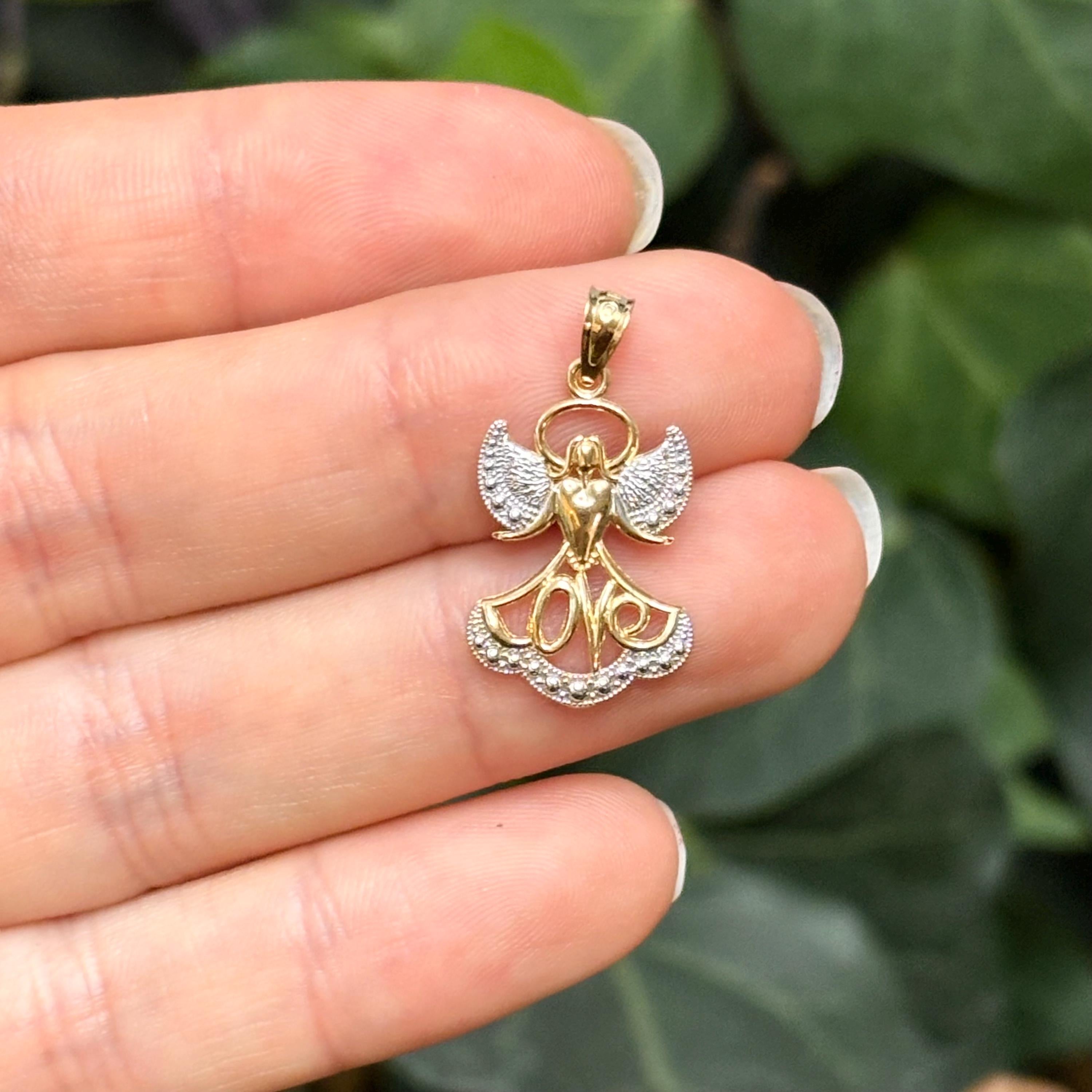14k Gold Two-Tone Angel Love Charm Pendant