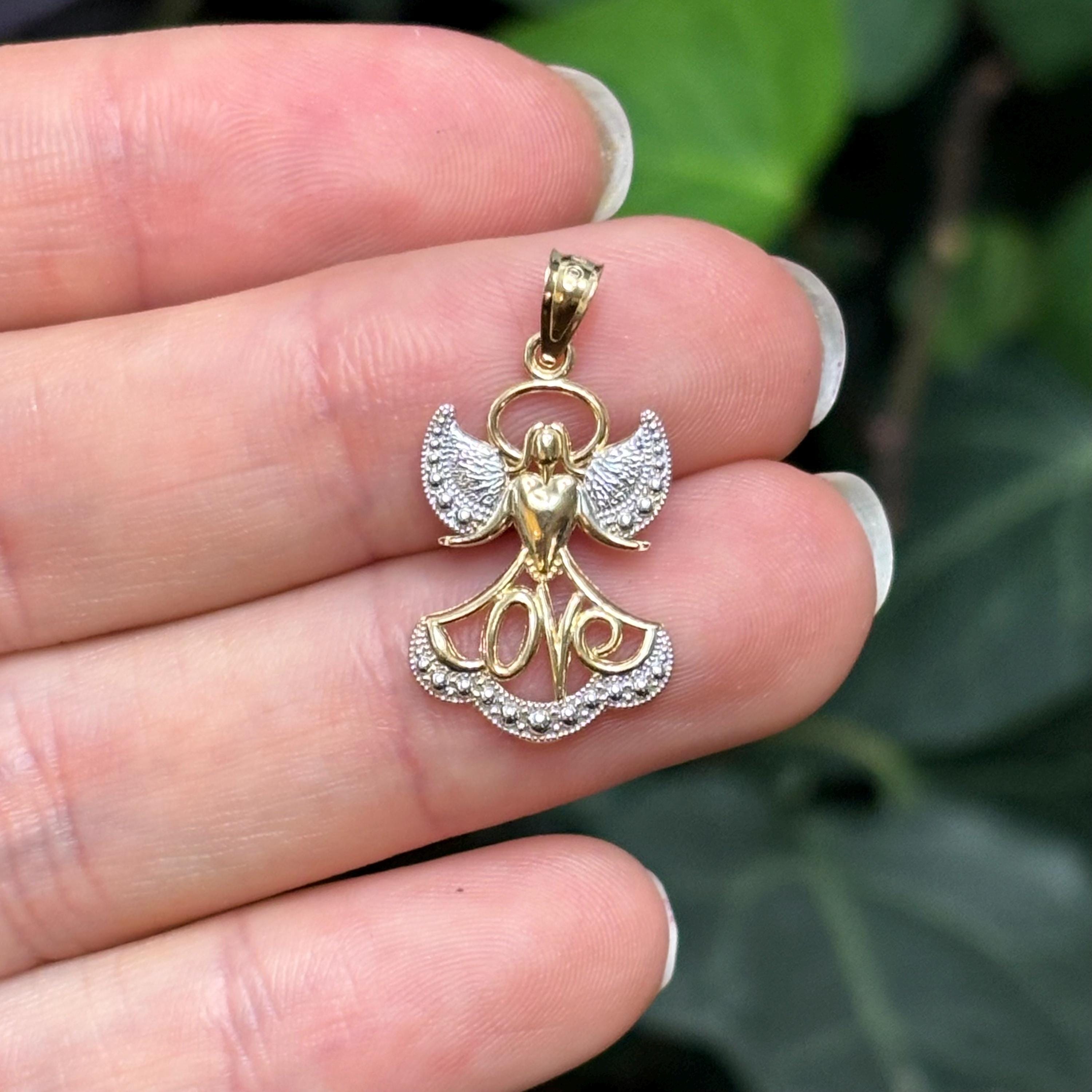 14k Gold Two-Tone Angel Love Charm Pendant