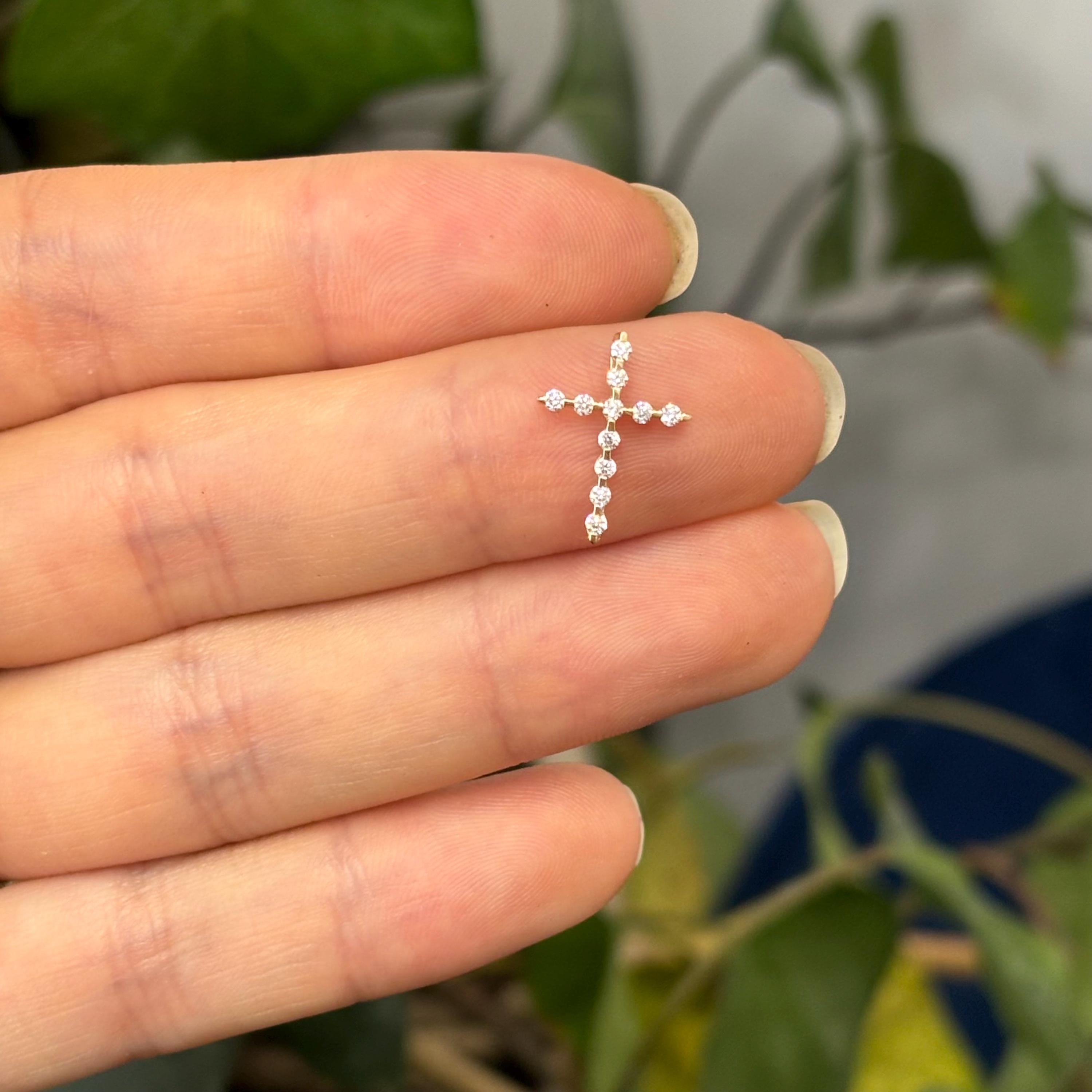 10k Gold Cubic Zirconia Stones Small Cross Charm Pendant Slide