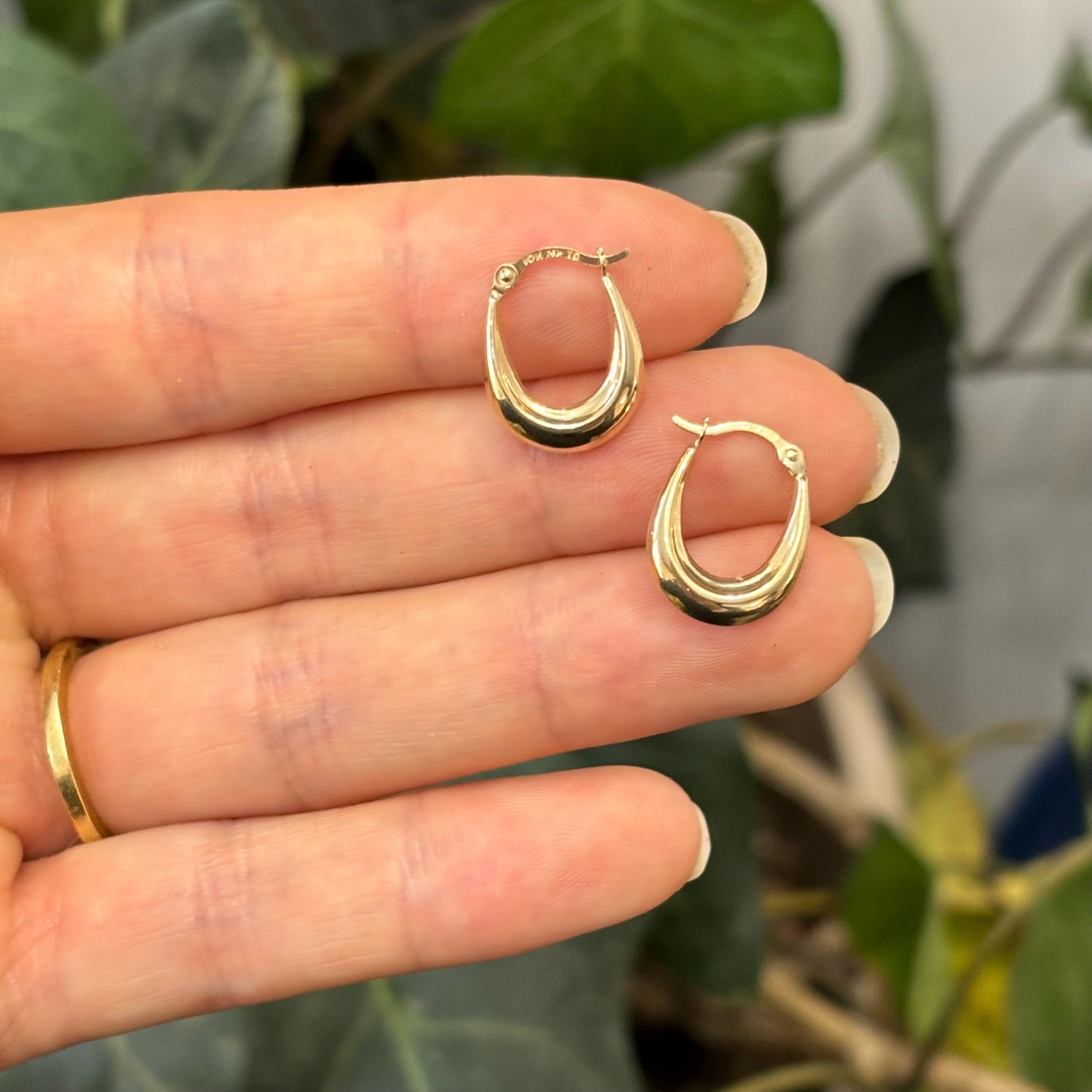 10k Gold Oval Textured Mini Hoop Earrings