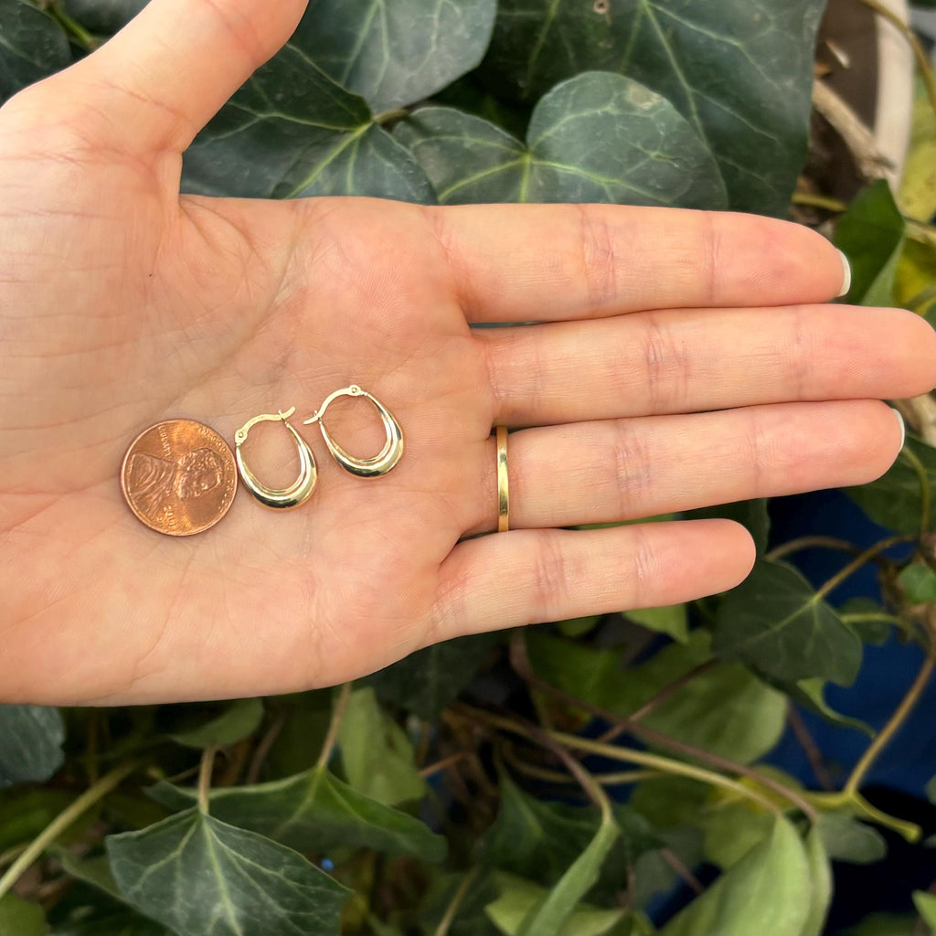 10k Gold Oval Textured Mini Hoop Earrings