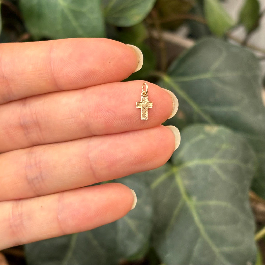 14k Heart Cross Mini Charm Pendant
