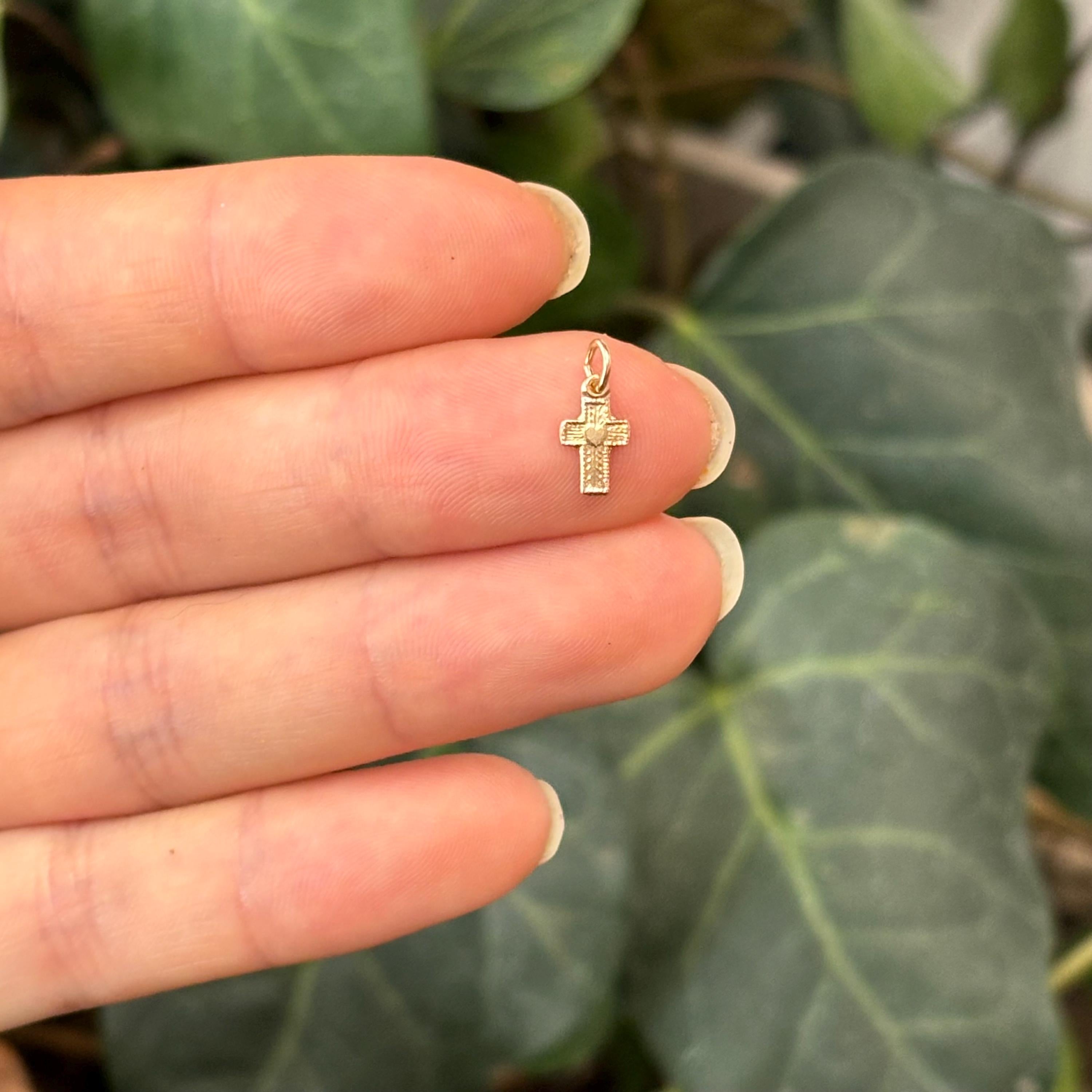 14k Heart Cross Mini Charm Pendant