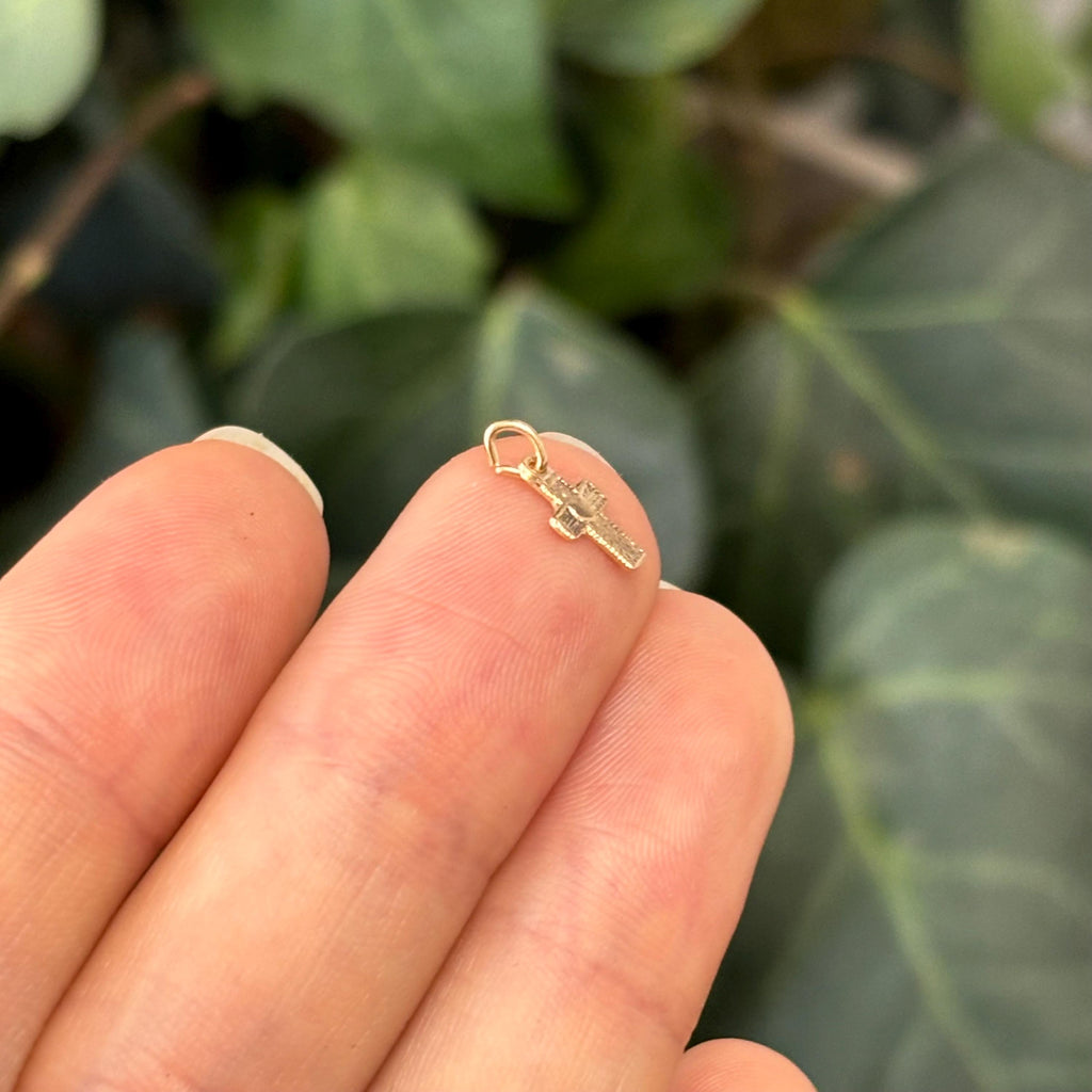 14k Heart Cross Mini Charm Pendant